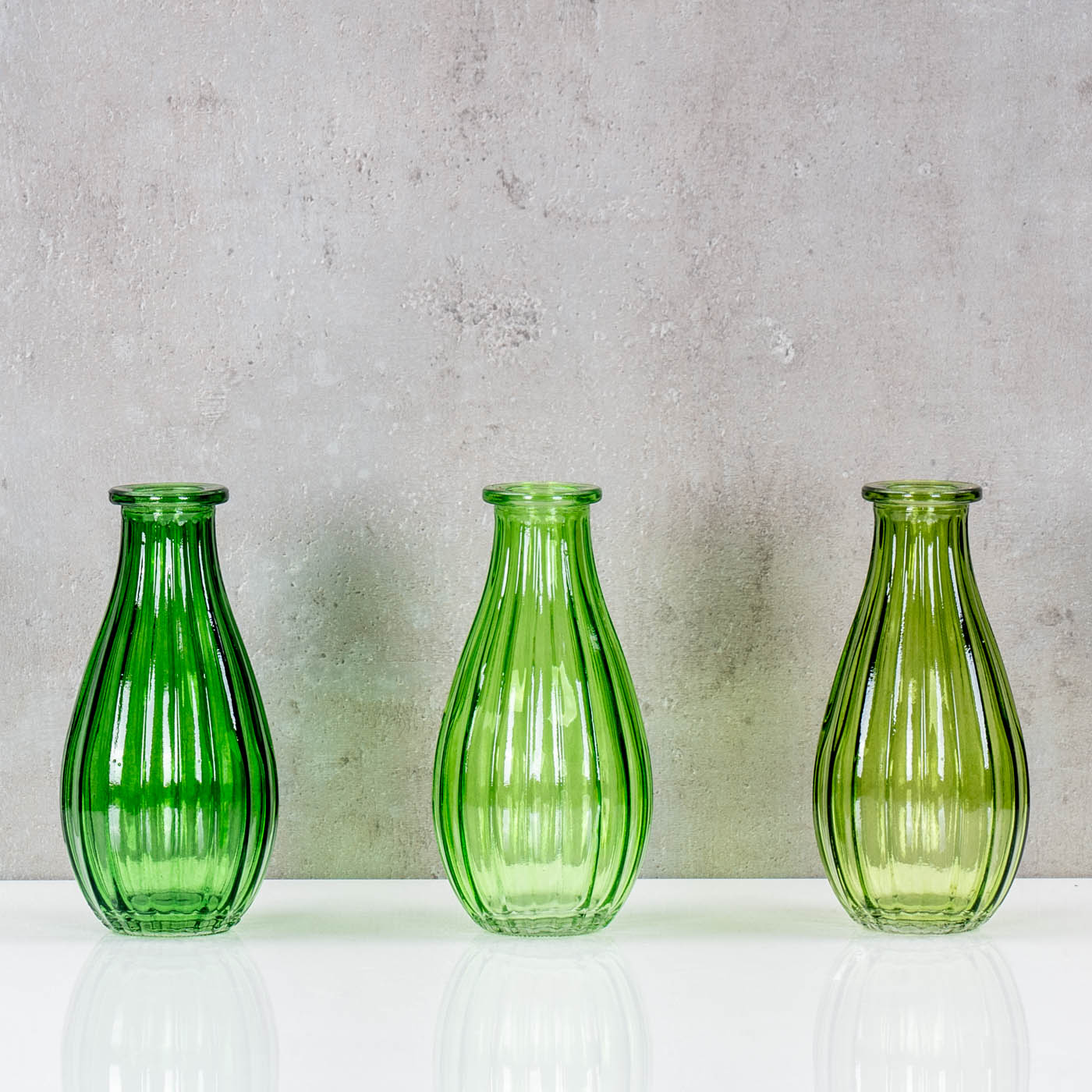 3er Set Vase Glas Grün H14cm Flasche Blumenvase Tischdeko Frühling Blumendeko Deko