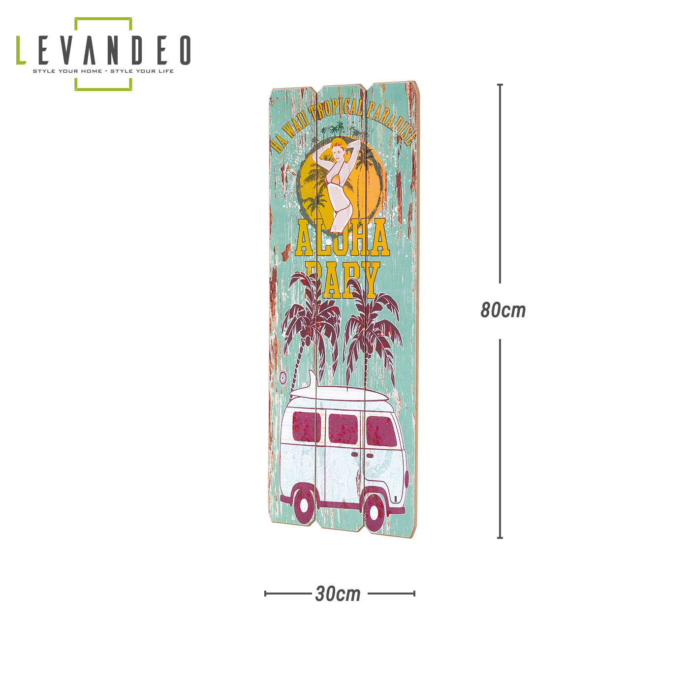 Holzschild Aloha Baby 30x80cm Hawaii Holzbild Wandbild Holzdeko Schild Wanddeko