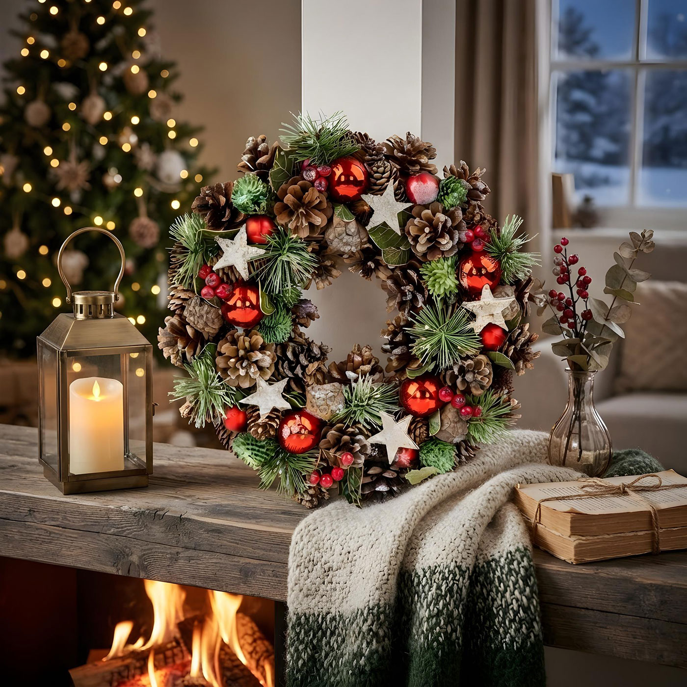 Weihnachtskranz 34cm Türkranz Tischdeko Weihnachten Zapfen Adventskranz Deko