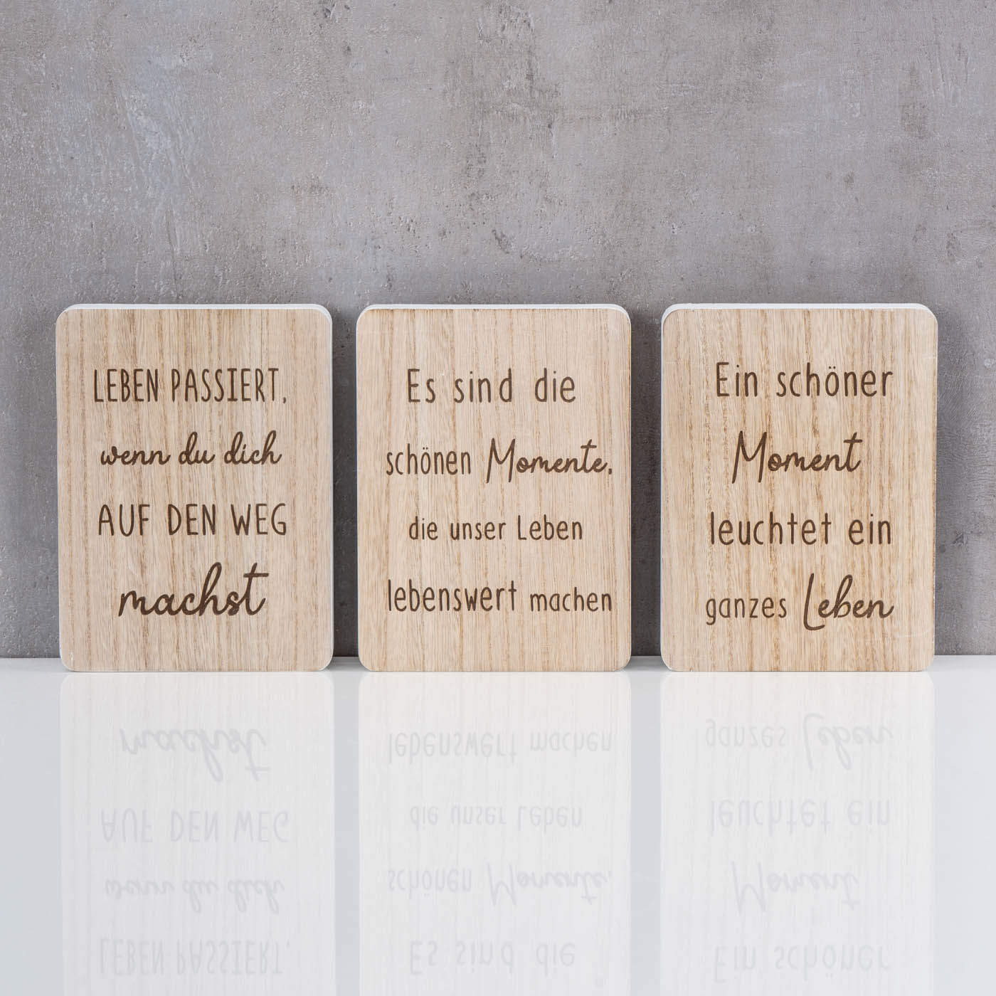 Deko Aufsteller Schild H20cm 3er Set Deko-Tafel MDF Holz Natur Spruch Momente