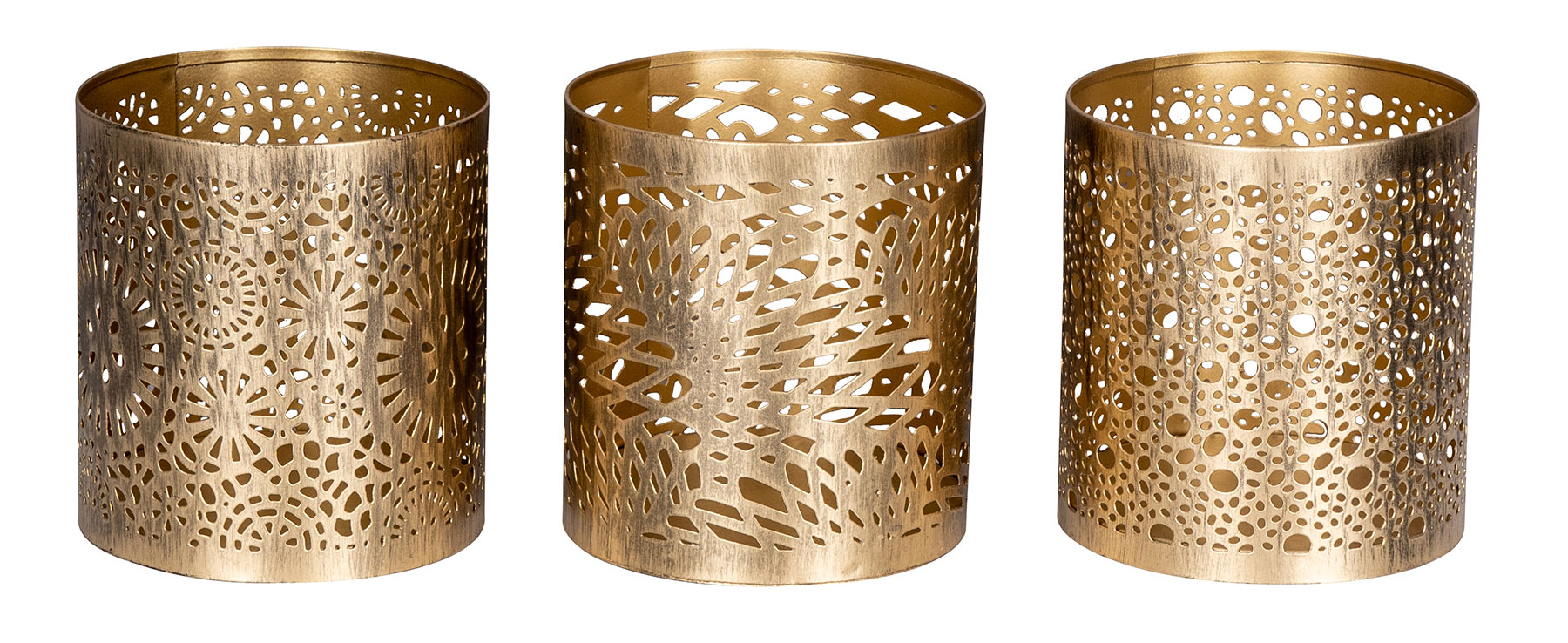 3er Set Windlicht H11cm Gold Metall Teelichthalter Kerze Deko Tischdeko Oriental