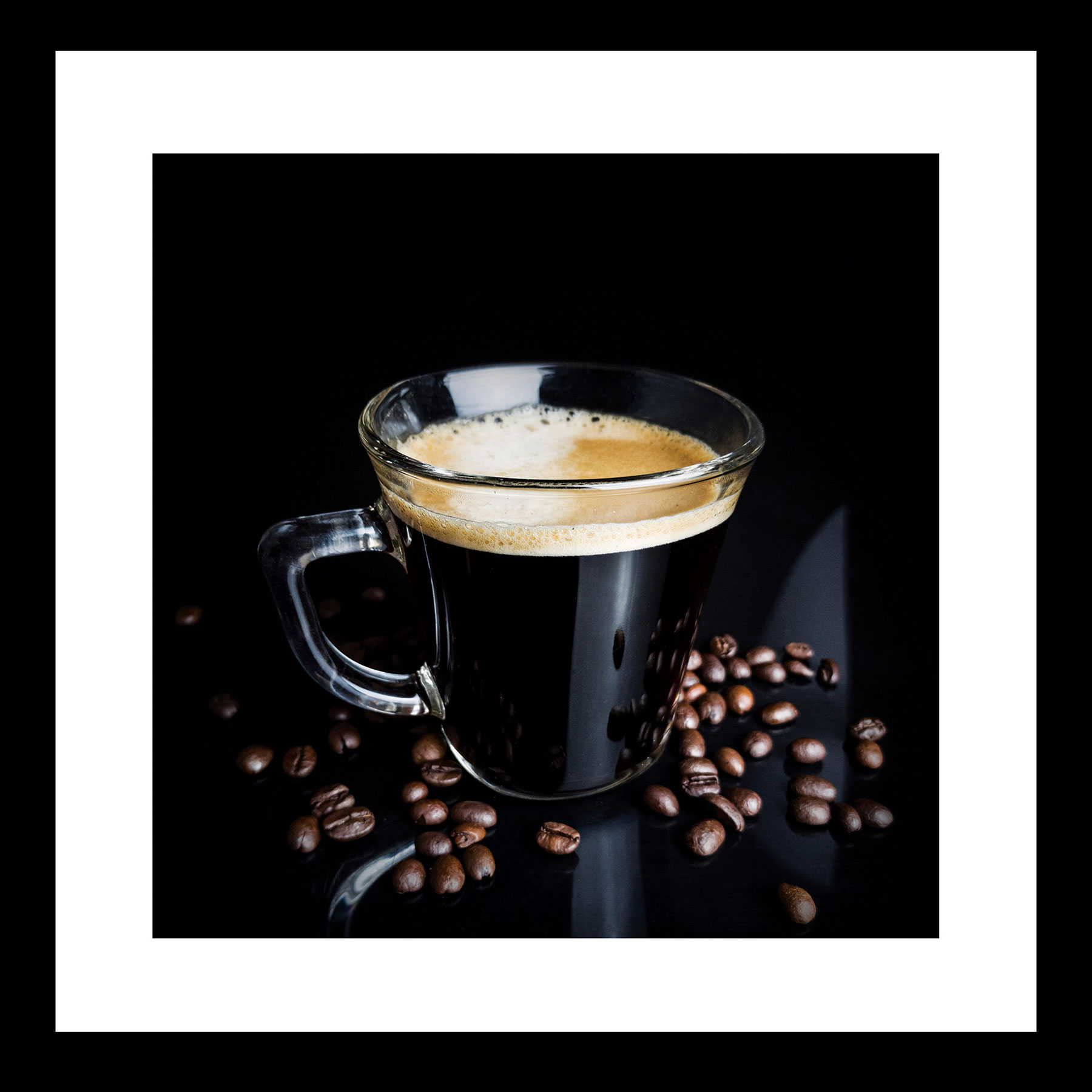 Glasbild 30x30cm Wandbild Kaffee Tasse Schwarz Weiß Wanddeko Glas Coffee Deko