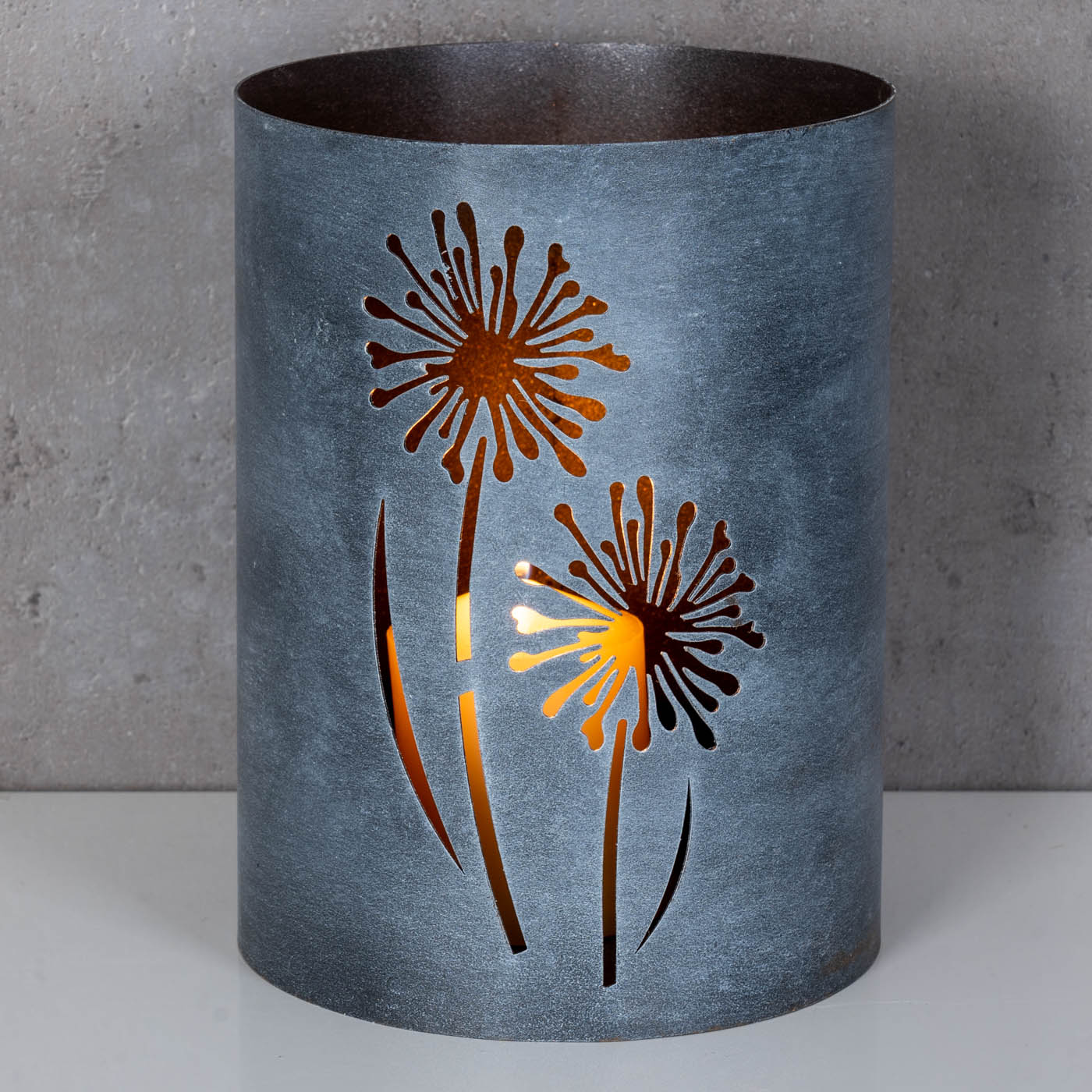 Windlicht Metall Grau Pusteblume H20cm Garten Deko Gartenleuchte Kerzenhalter