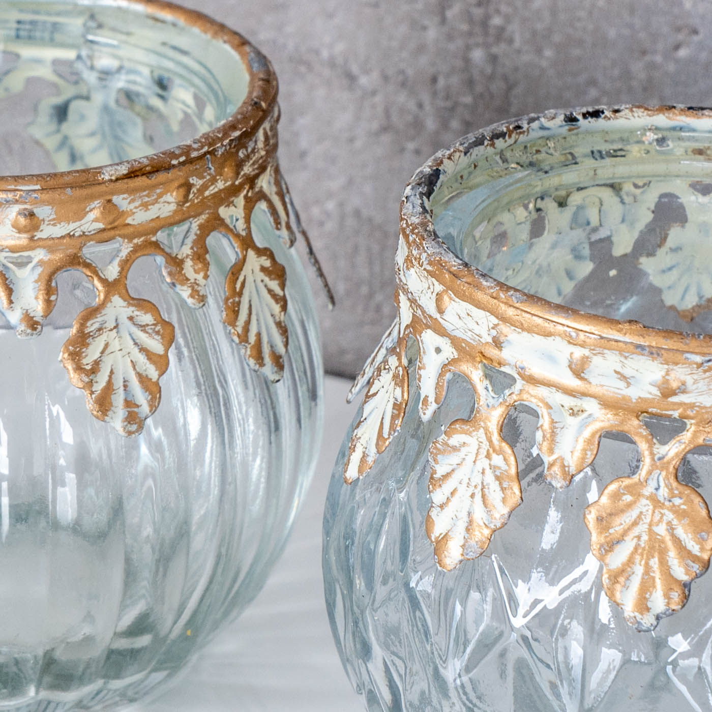 2er Set Glas Windlichter H5cm Klar Gold Teelichthalter Kerzenhalter Tischdeko