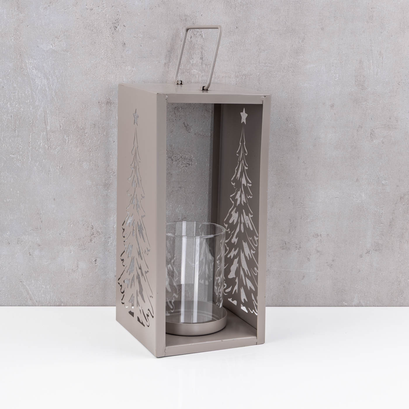 Metall Windlicht Grau H30cm Laterne Kerzenglas Weihnachten Weihnachtsdeko Baum
