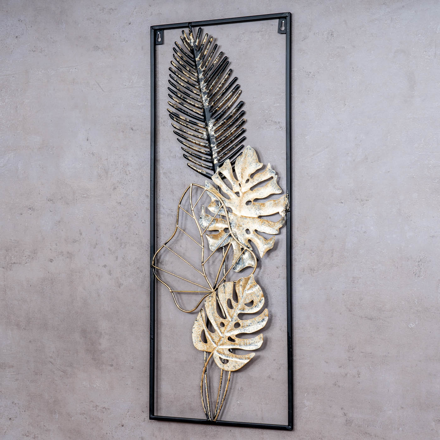 Metallbild H74cm Wandbild Gold Weiß Schwarz Wanddeko Metall Industrial Deko