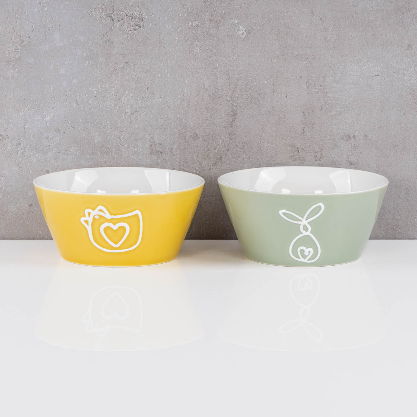 Müslischale 2er Set Hase Huhn 450ml Grün Gelb Osterbrunch Schüssel Schale Ostern