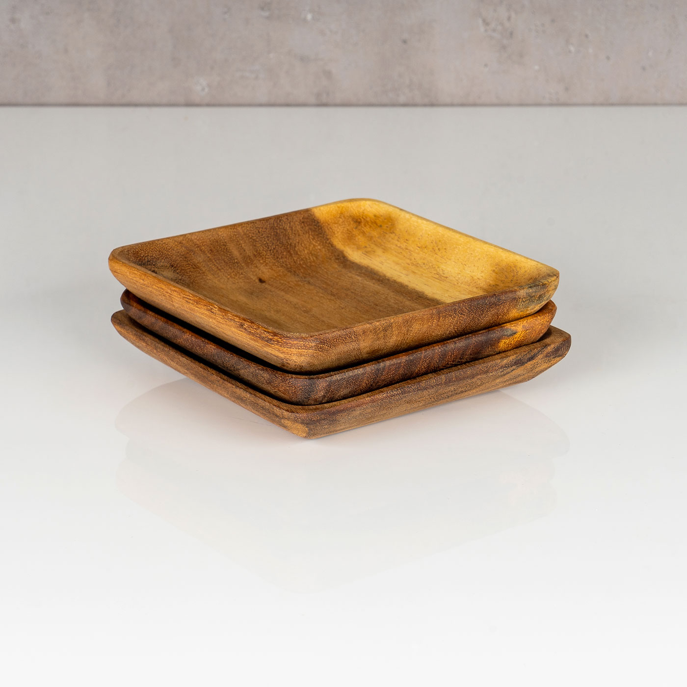 3er Set Snackschale Holz Akazie 15x15cm Quad Schale Obstschale Dekoschale Teller
