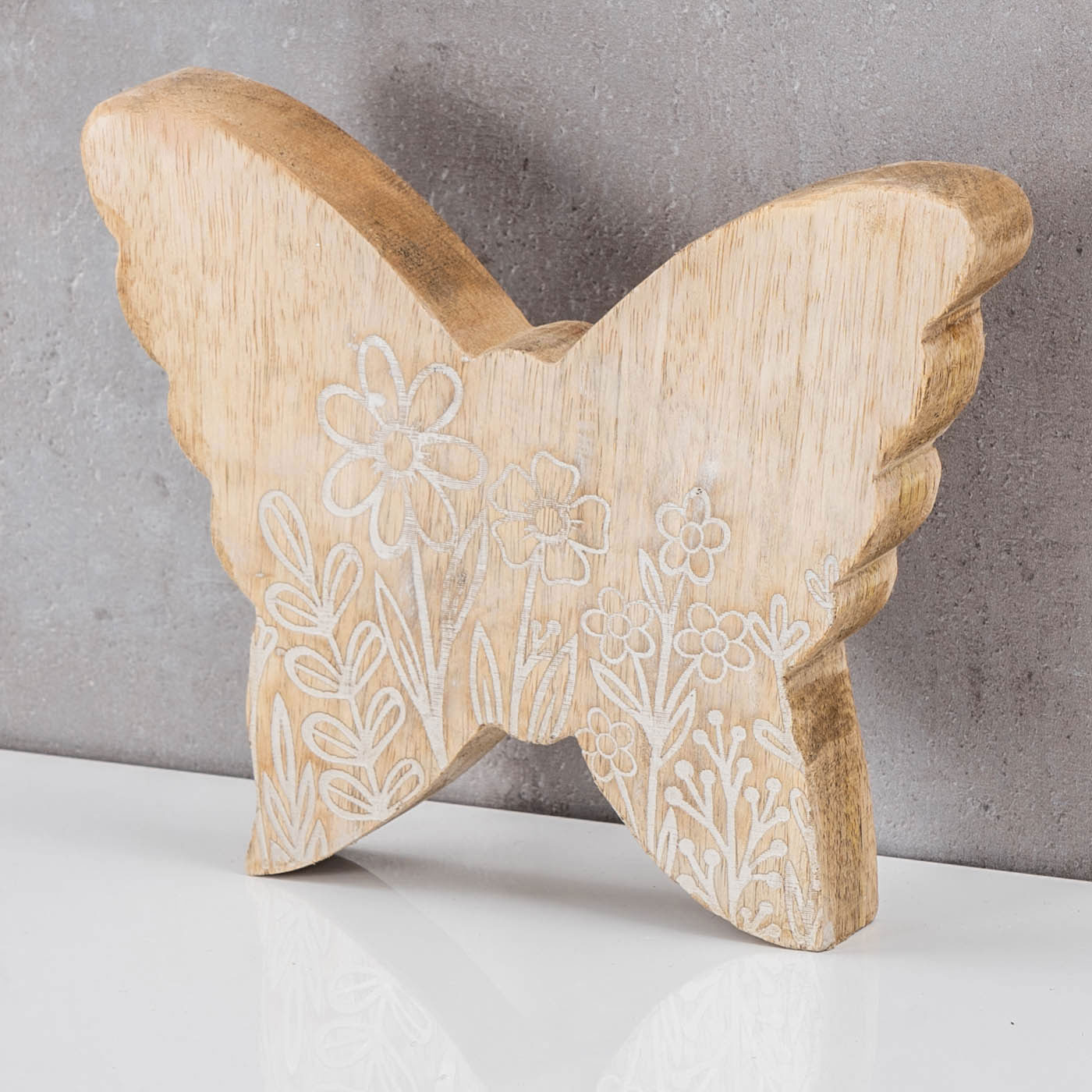 Aufsteller Schmetterling Holz 18x15cm Mango Blumen Natur Tischdeko Frühling Deko