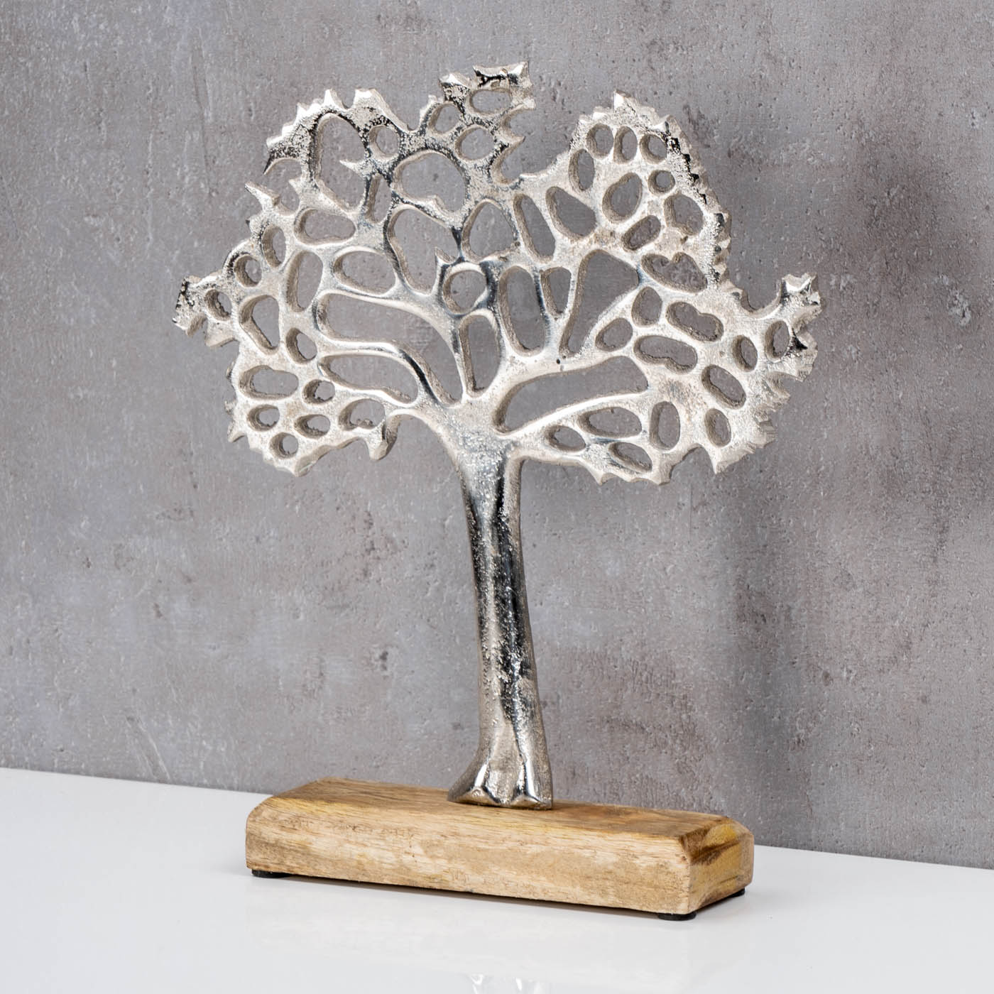 Deko-Aufsteller H25cm Lebensbaum Mangoholz Silber Braun Tischdeko Deko Baum