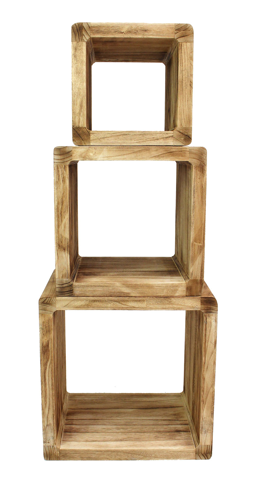 3er Set Regal-Cube 44x35cm Holzregal Holz Board Used-Design Würfelregal Natur
