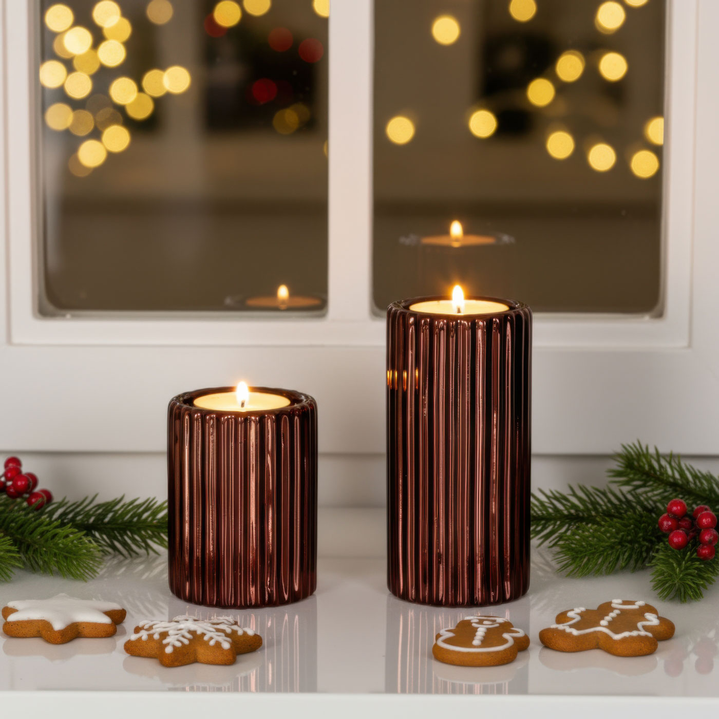 2er Set Teelichthalter Porzellan Bordeaux Rot Tischdeko Weihnachtsdeko Kerzenhalter