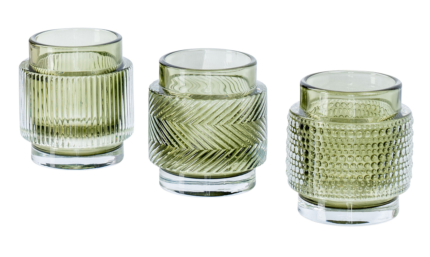 3er Set Teelichthalter Glas Grün H8cm Kerzenhalter Vintage Retro Tischdeko Deko