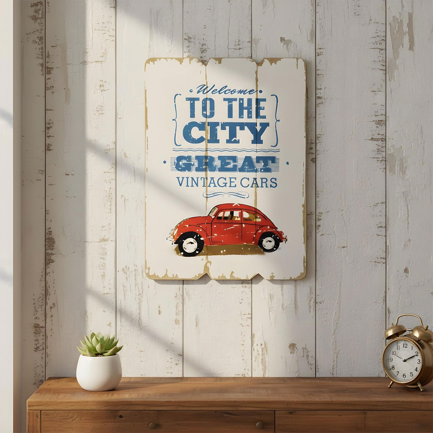 Wandbild 28x21cm Holz Weiß Welcome Oldtimer Sprüche Shabby Chic Vintage Bild