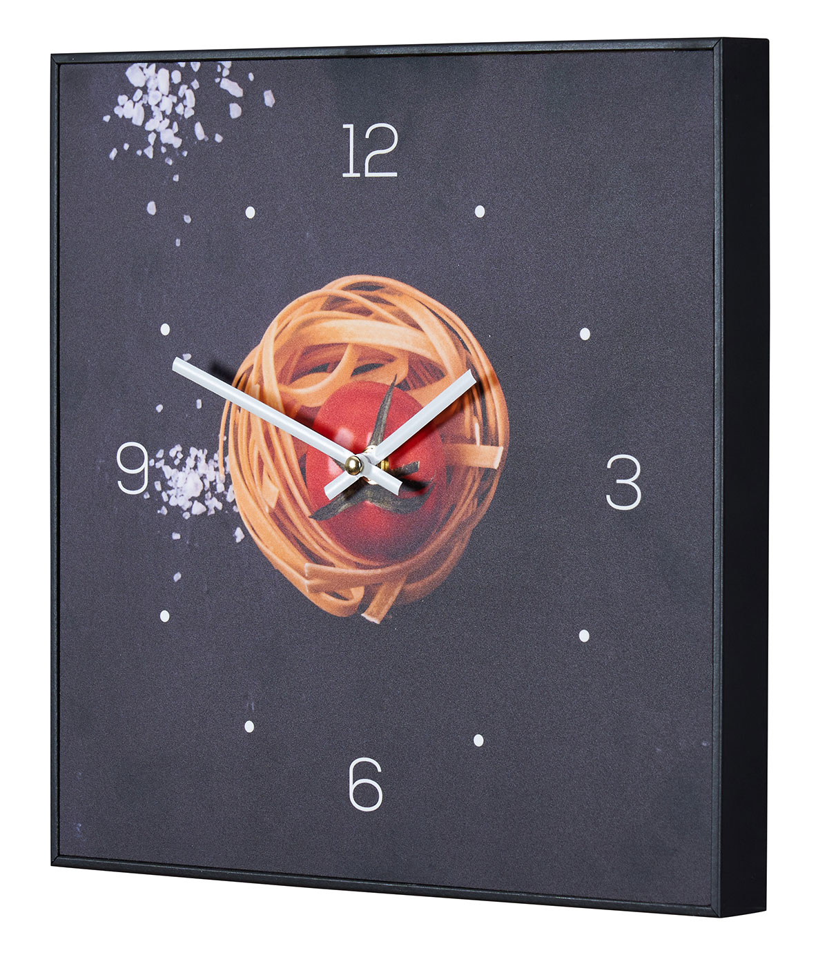 Wanduhr 30x30cm Uhr PVC Rahmen Schwarz Küche Pasta Nudeln Gewürze Deko Küche