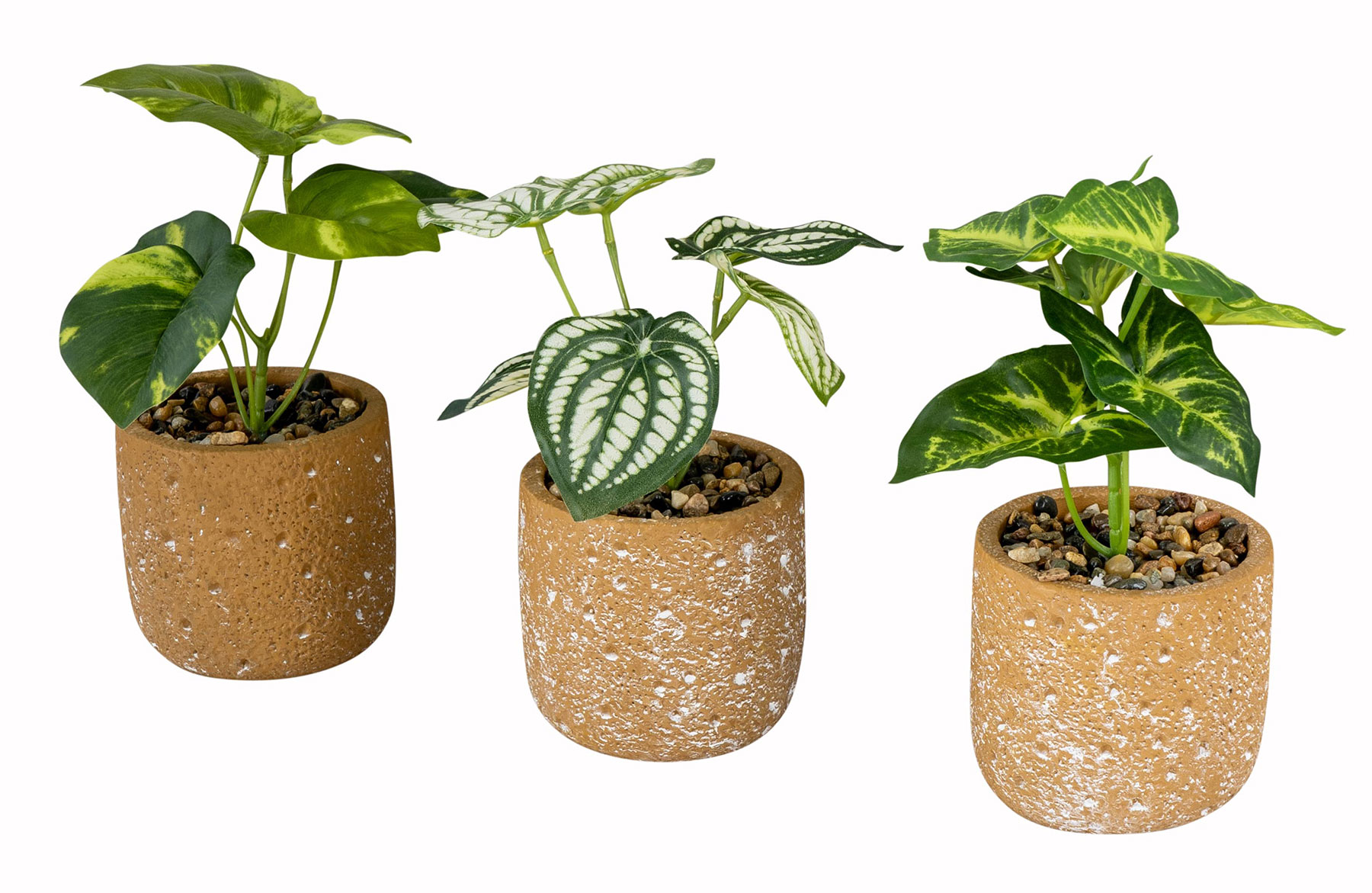 3er Set Grüne Kunstpflanze H18cm Terrakotta Topf Deko Zimmer Pflanzen Tischdeko