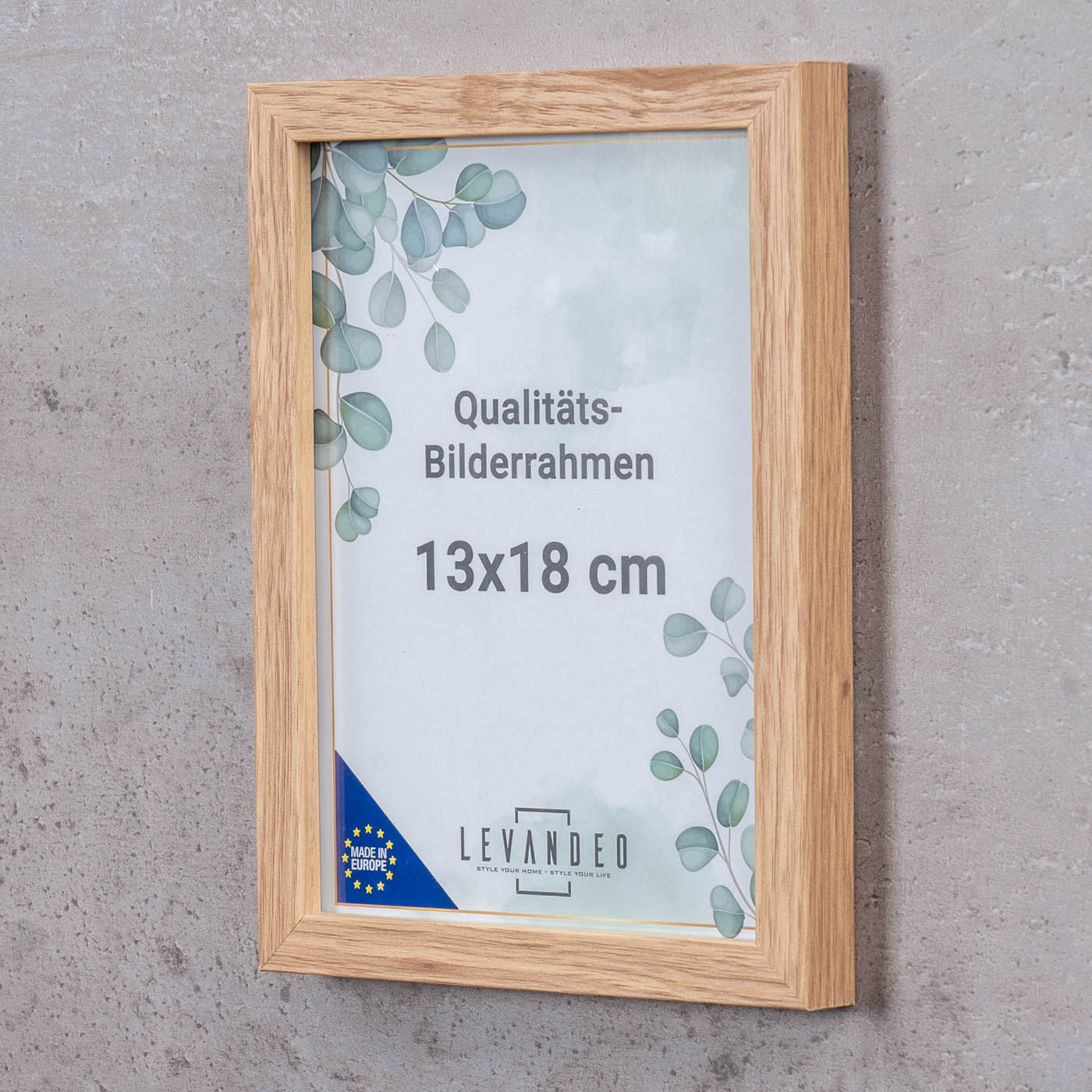 10er Set Portrait Bilderrahmen Made in EU 13x18 Eiche Optik Glasscheibe Fotorahmen