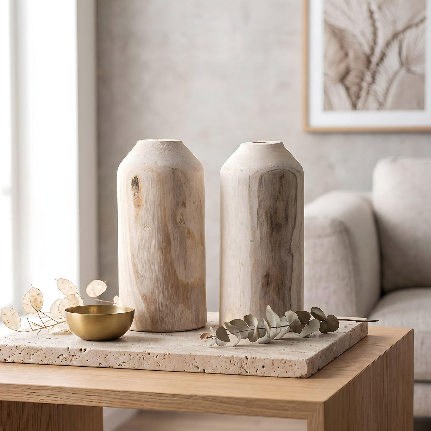 2er Set Vase aus Holz für Trockenblumen H25cm Natur Holzvase Tischdeko Tischvase