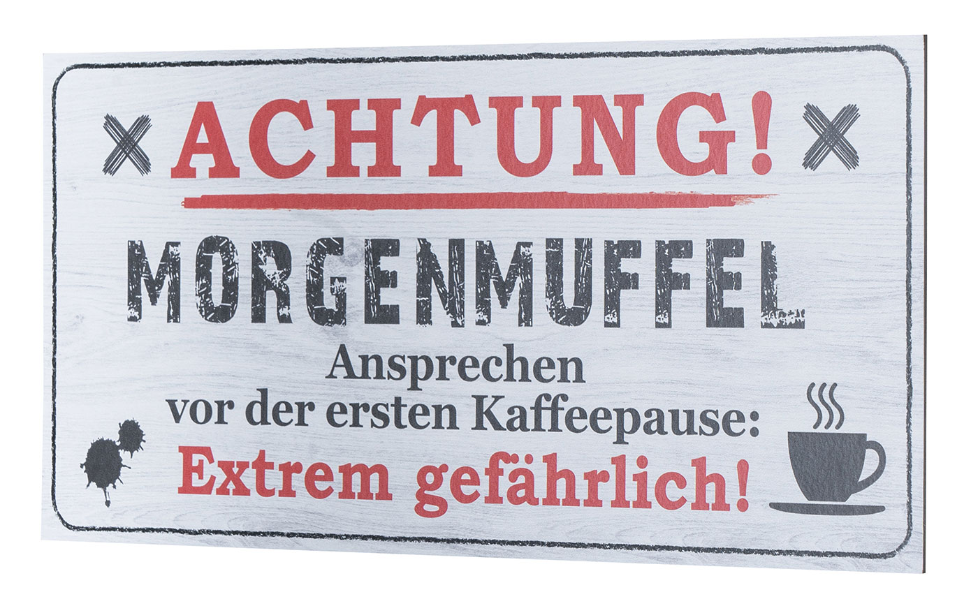 Wandbild 40x20cm Morgenmuffel Spruch Danger Deko Wandschild Wanddeko Bild Schild