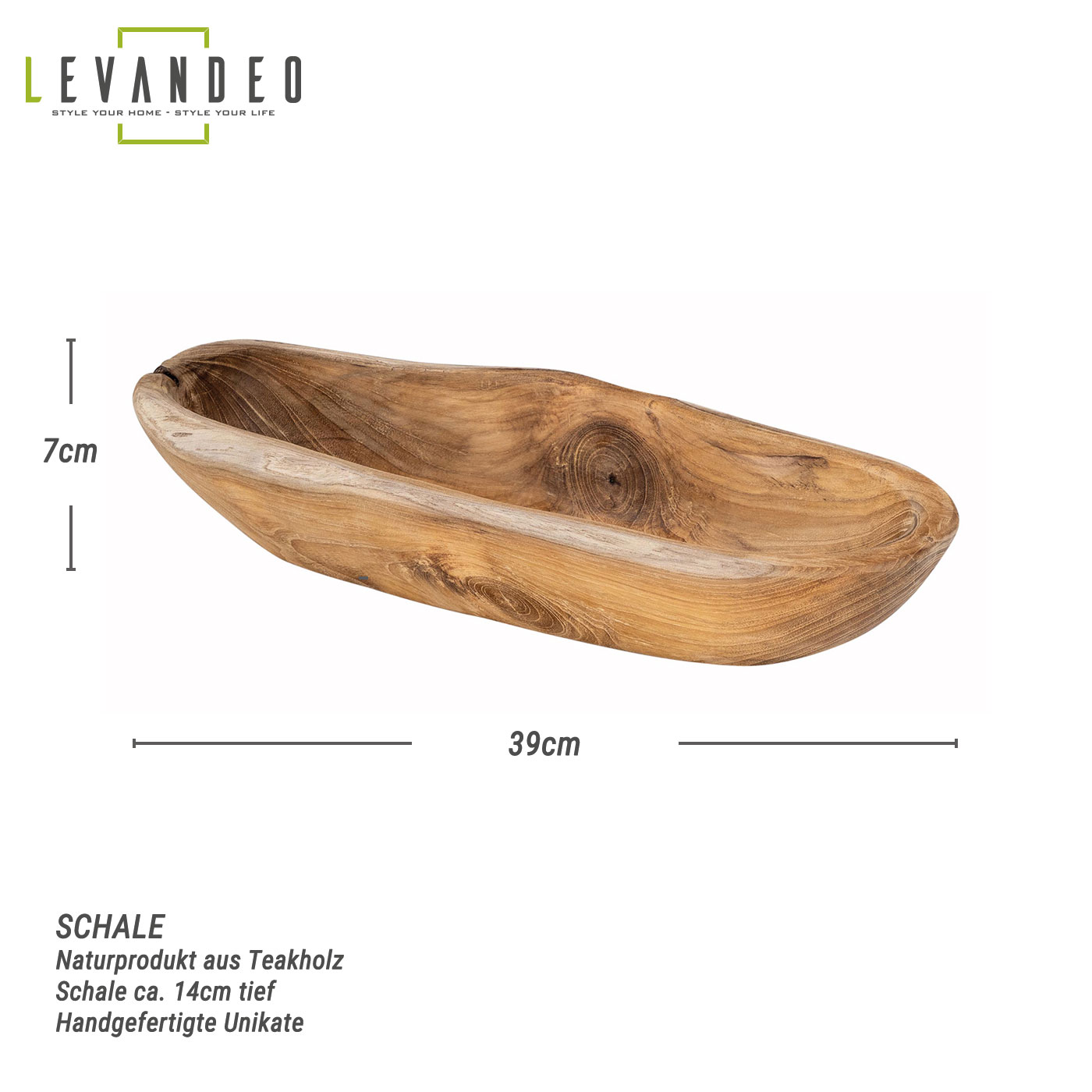Teakholz Schale ca. L39cm Massiv Holz Obstschale Schüssel Holzschale Dekoschale