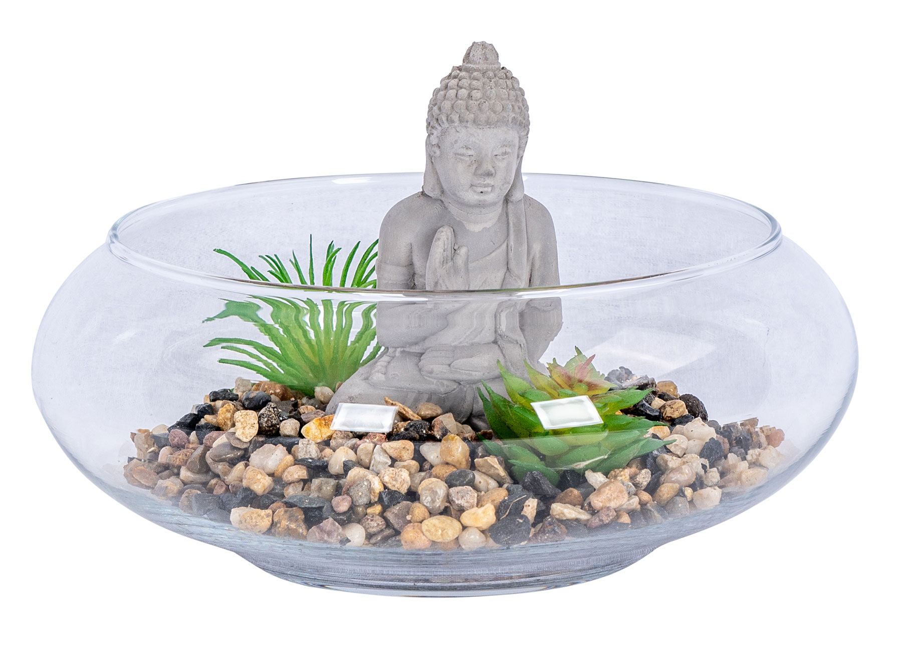 Deko-Schale D20cm Buddha Figur Grüne Sukkulente Glas Kunstpflanze Tisch-Deko