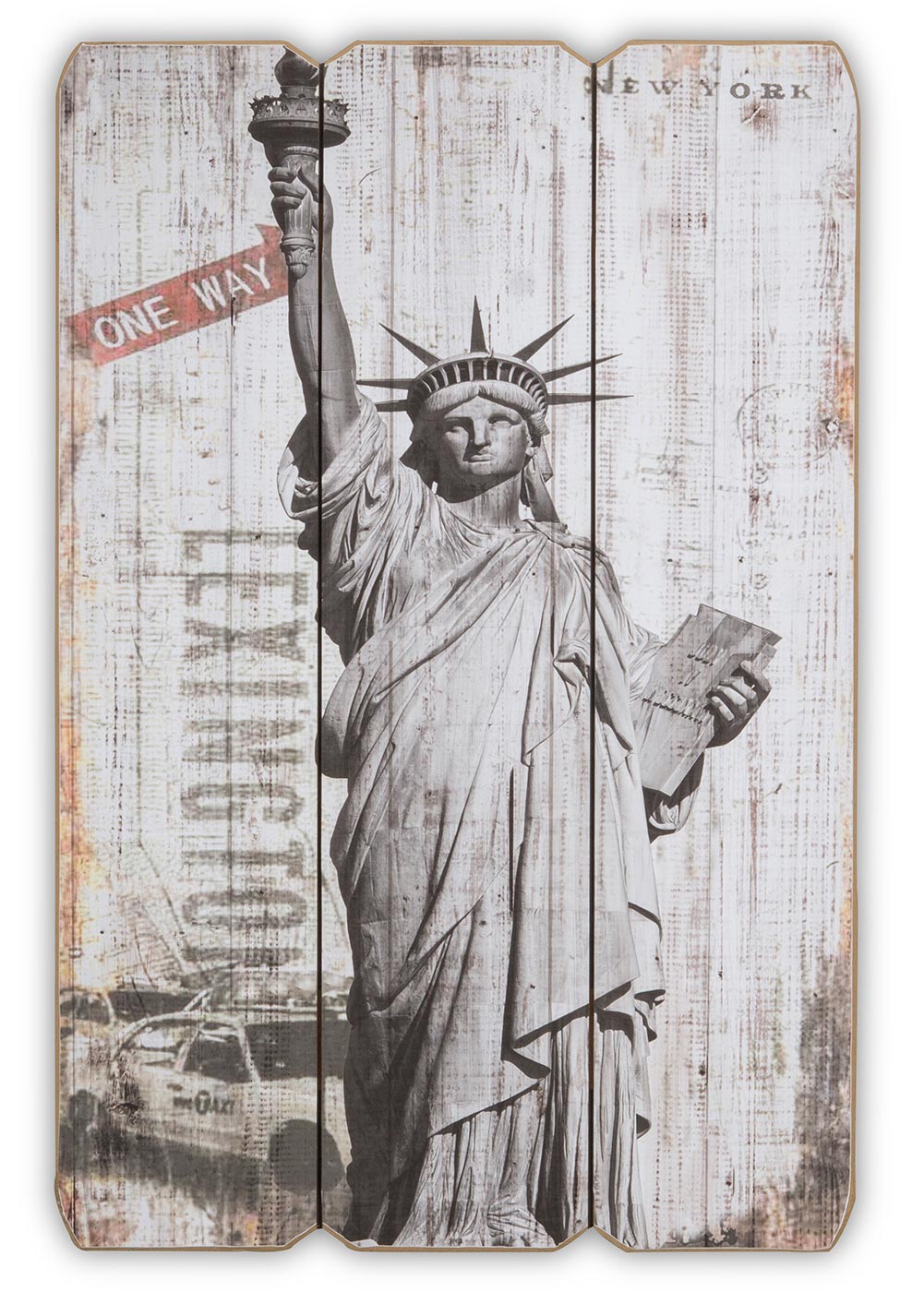 Wandschild Holzbild USA Wandbild New aus Holz York Freiheitsstatue