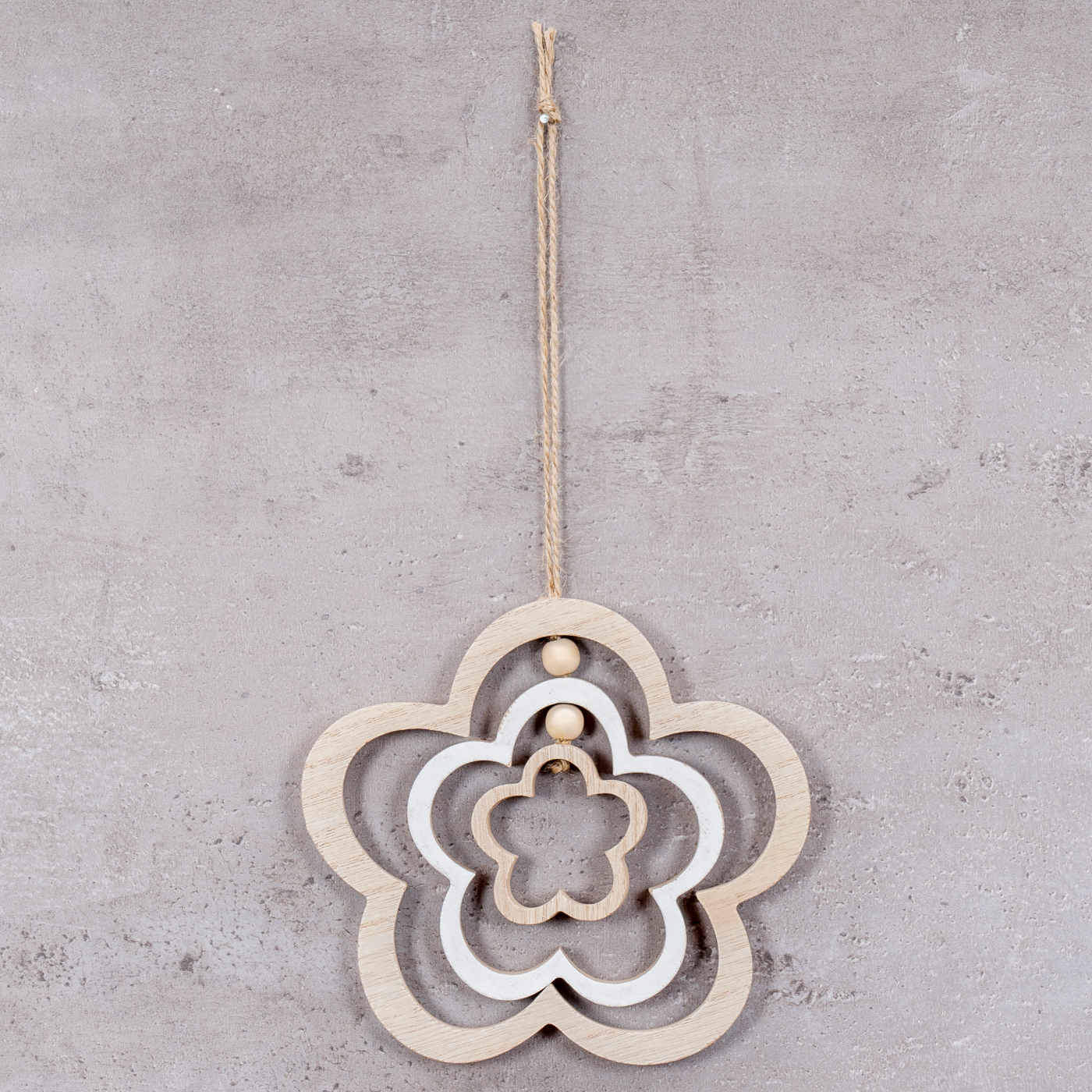 Deko Blume Mobile H15cm Windspiel MDF Holz Natur Weiß Holzblume Hängedeko Deko