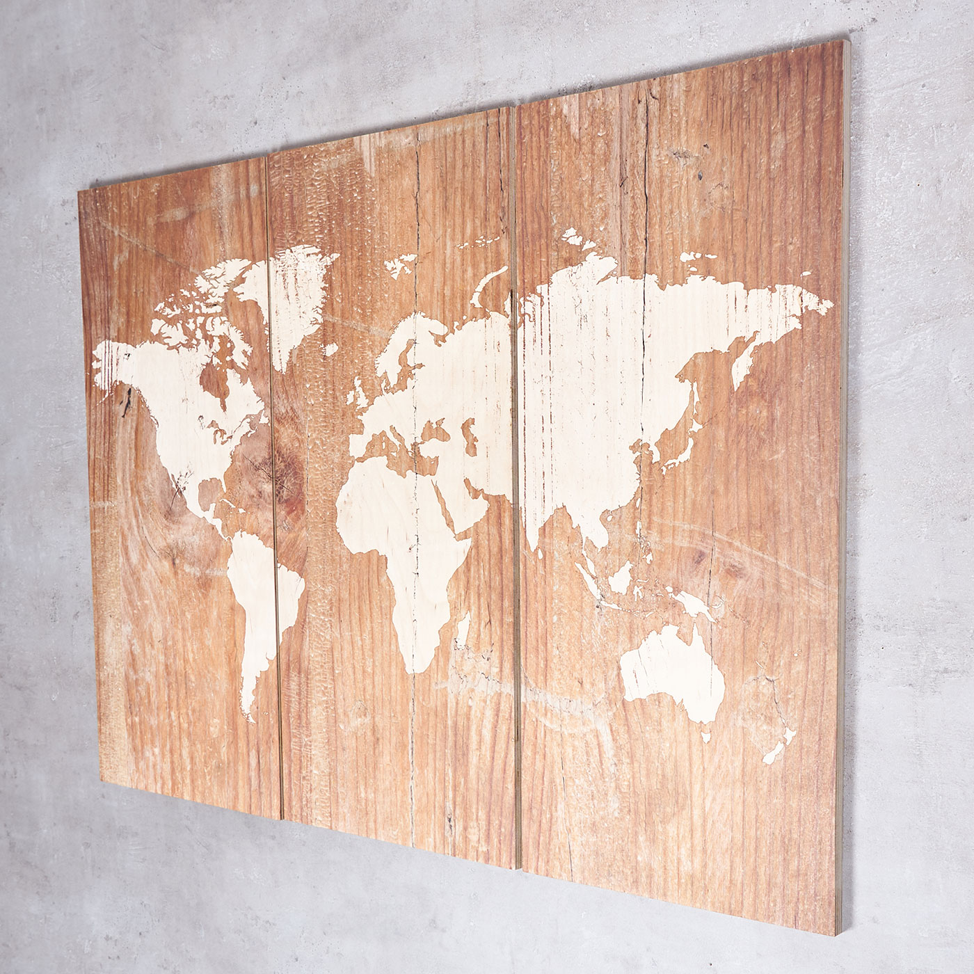 Wandbild 90x60cm Weltkarte Birkenholz Holz Holzbild Wanddekoration Wooden Map
