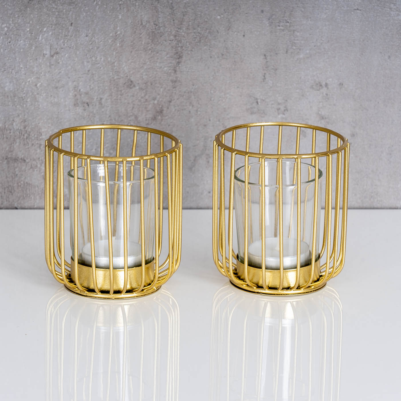 2er Set Teelichthalter Gold Metall Glas Windlicht Kerzenhalter Tischdeko Kerze