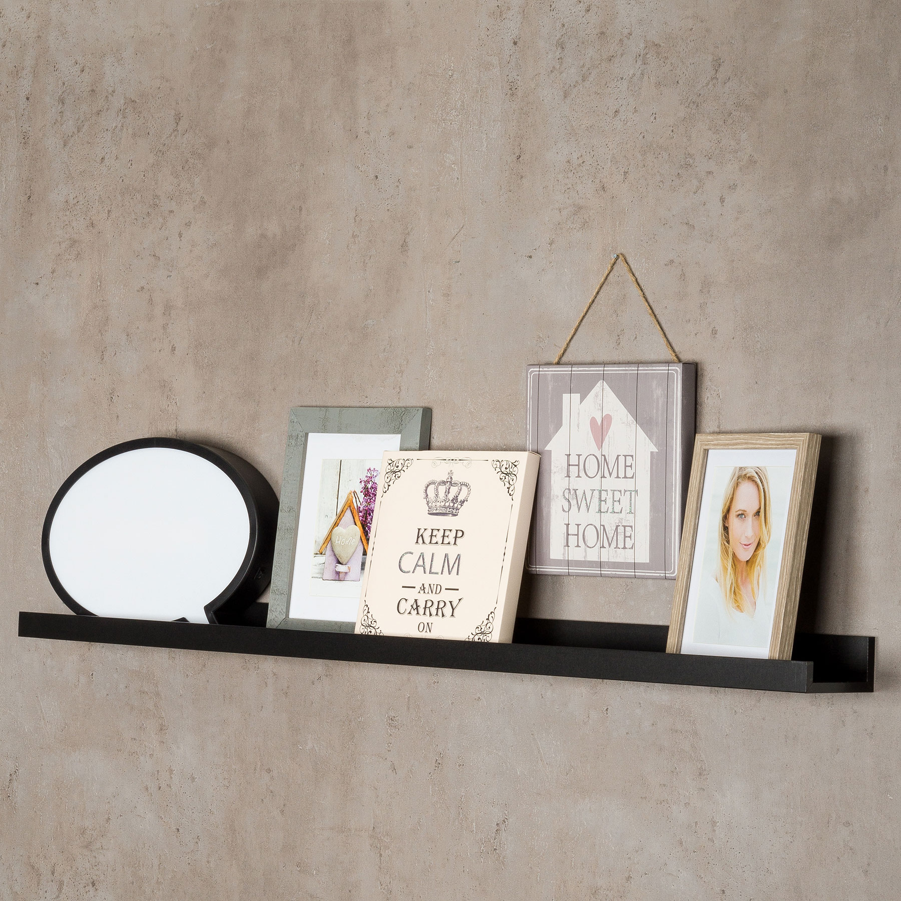 Bilderleiste Schwarz 110cm lang MDF Holz Bilderschiene Galerieschiene Wandregal