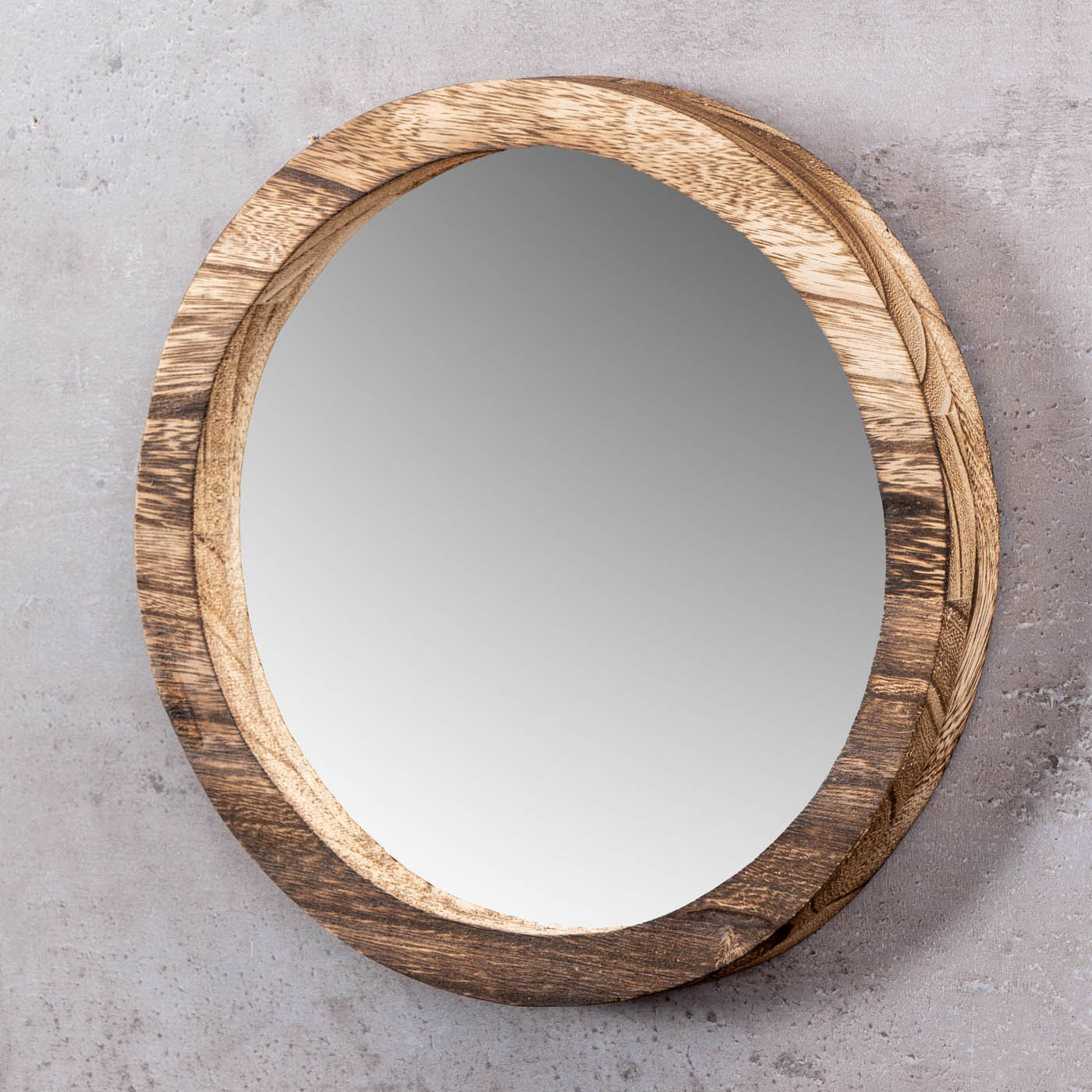 3er Set Wandspiegel Ø20-30cm Holz Natur Braun Spiegel Wanddeko Flurspiegel Deko