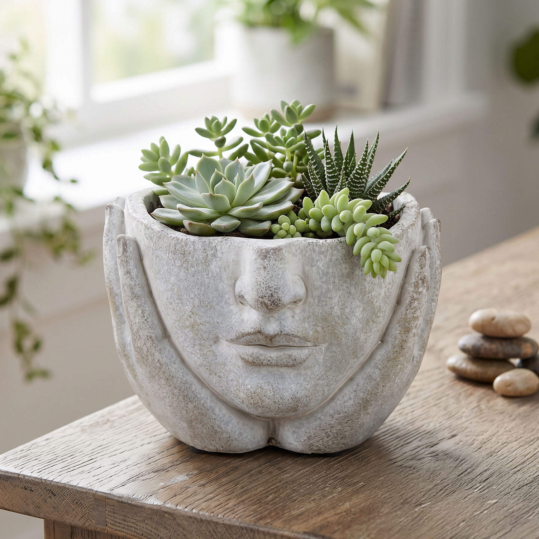 Blumentopf Gesicht Pflanztopf Beton Grau 12x16cm Vintage Dekotopf Kopf Skulptur