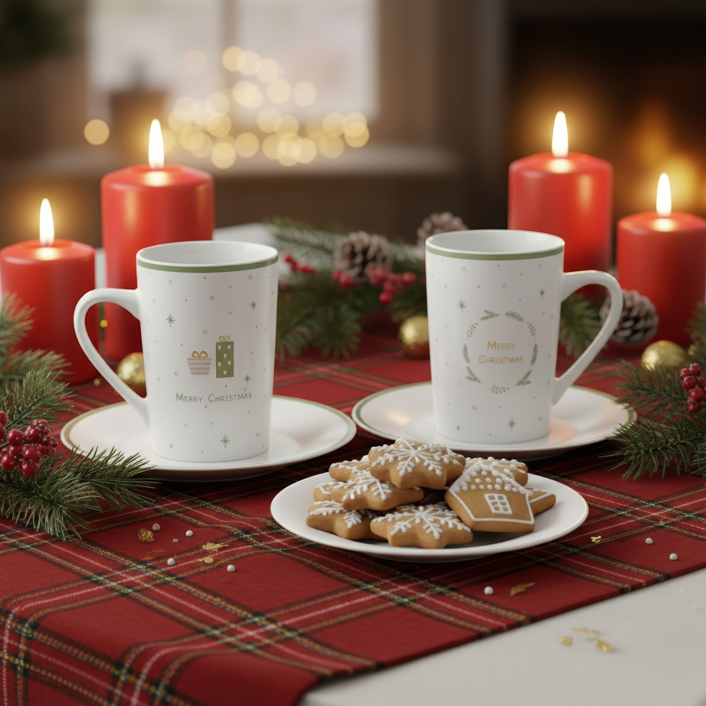 Tassen Set Weihnachten 2er Porzellan Kaffeebecher Merry Christmas Motiv Geschenk