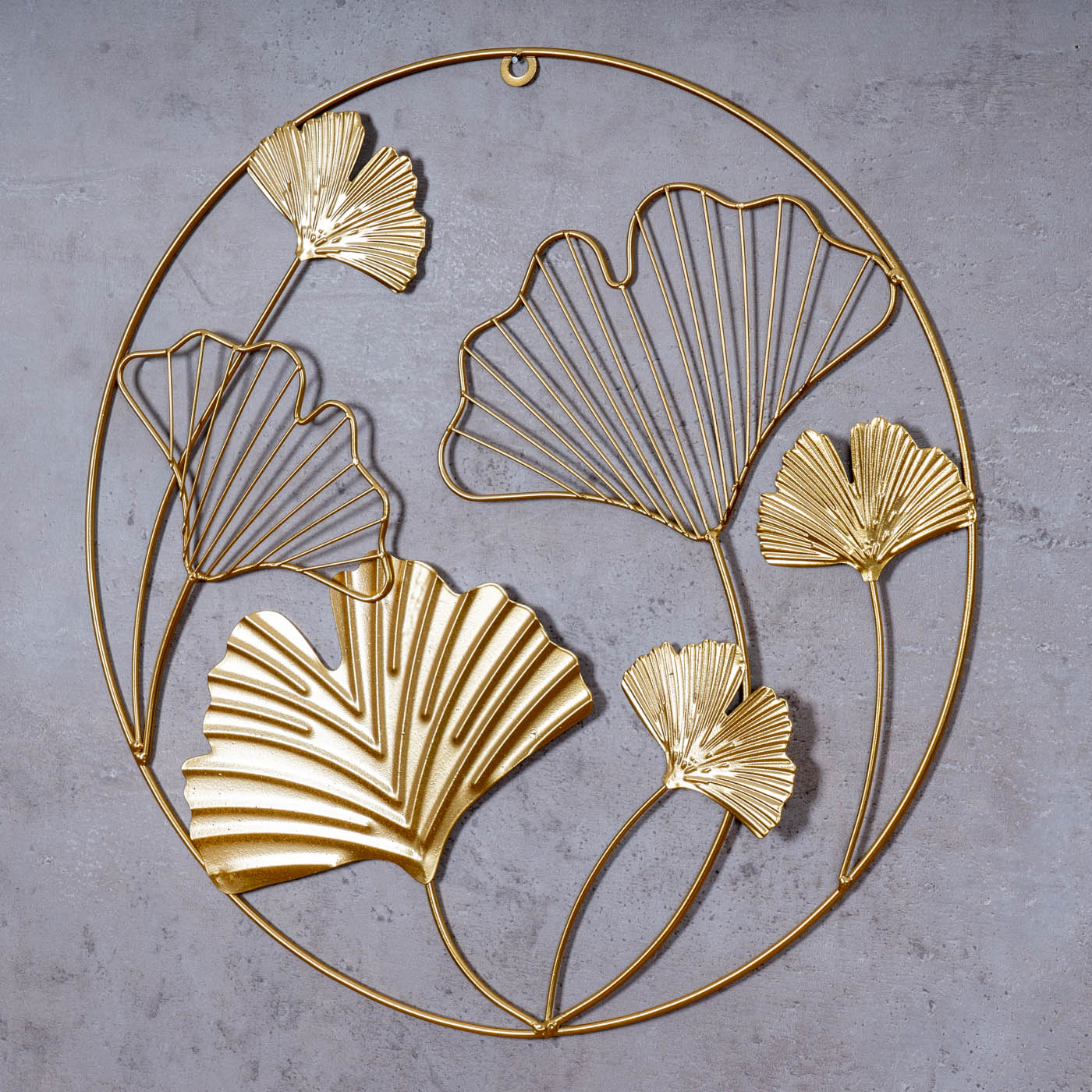 Wandbild Ø40cm Ginkgo Gold Metall Wanddeko Wandhänger Dekoration Wandobjekt Deko