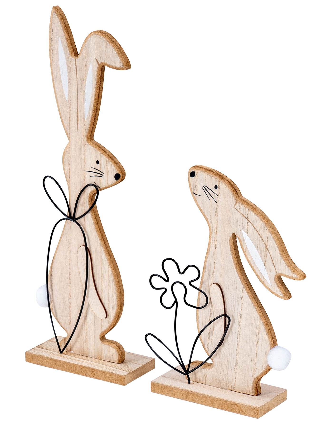 Osterhasen H19-30cm MDF Holz Natur Metall Ostern Tischdeko 2er Set Hase Osterdeko