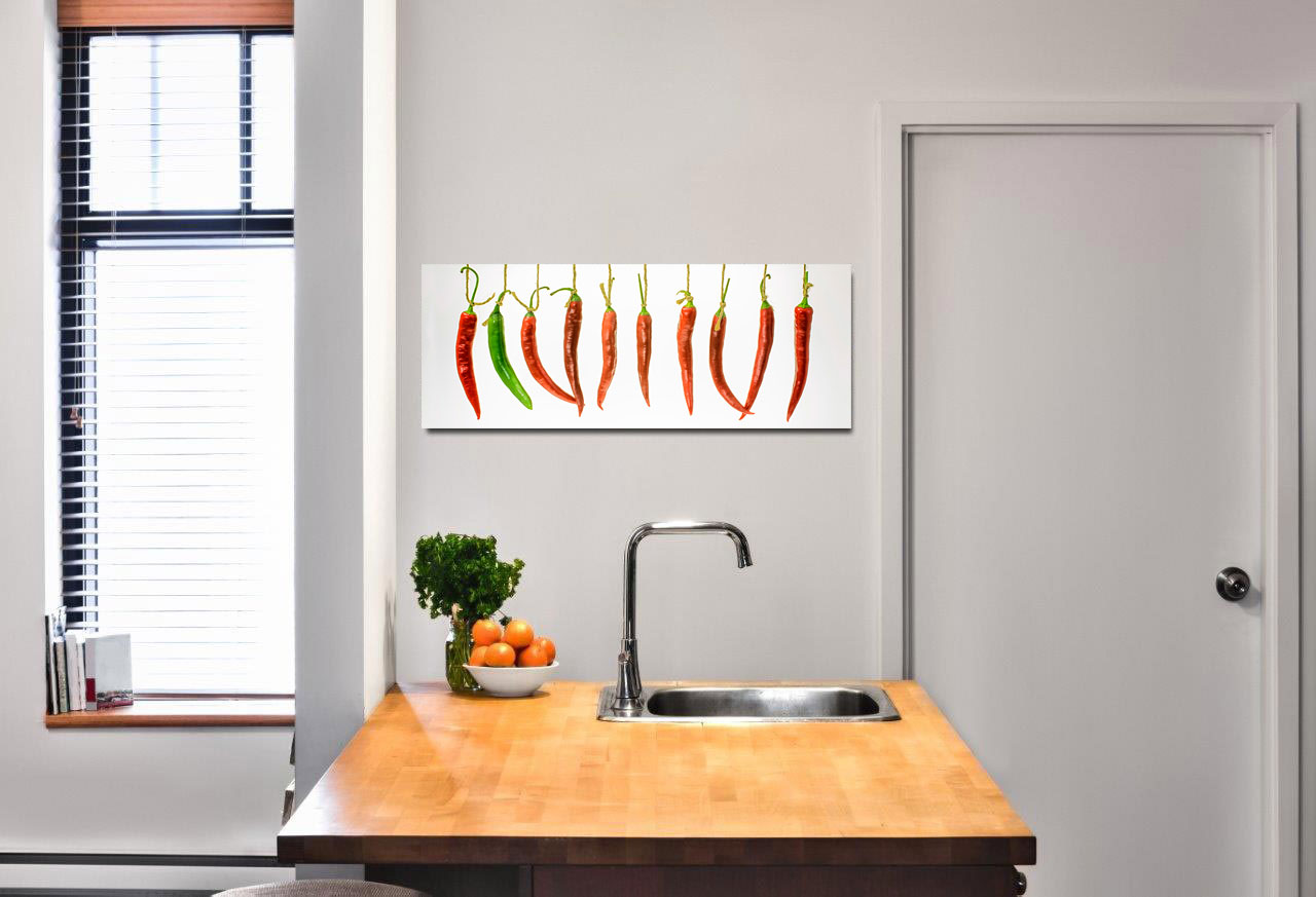 levandeo Glasbild 30x80cm Wandbild Glas Chili Küchendeko Chilischote Wanddeko