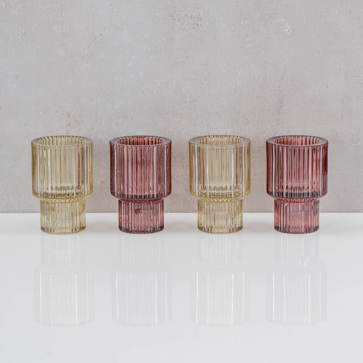 4er Set Kerzenständer Glas Rot Grün Stabkerzen Teelichthalter Kerzenhalter Deko