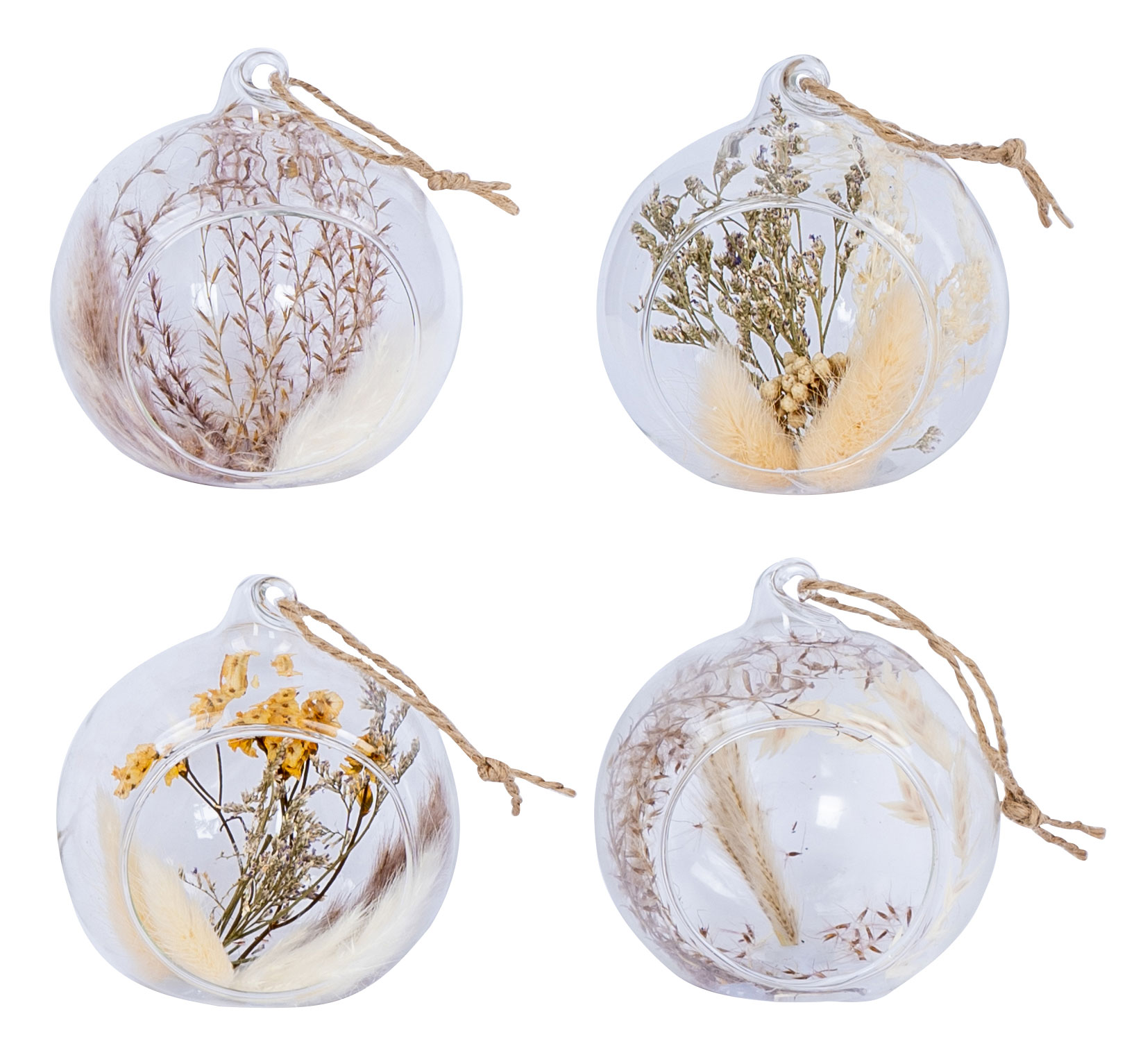Deko Anhänger Glaskugel ø8cm Trockenblumen Natur Blume Kugeldeko Glas Boho Kugel
