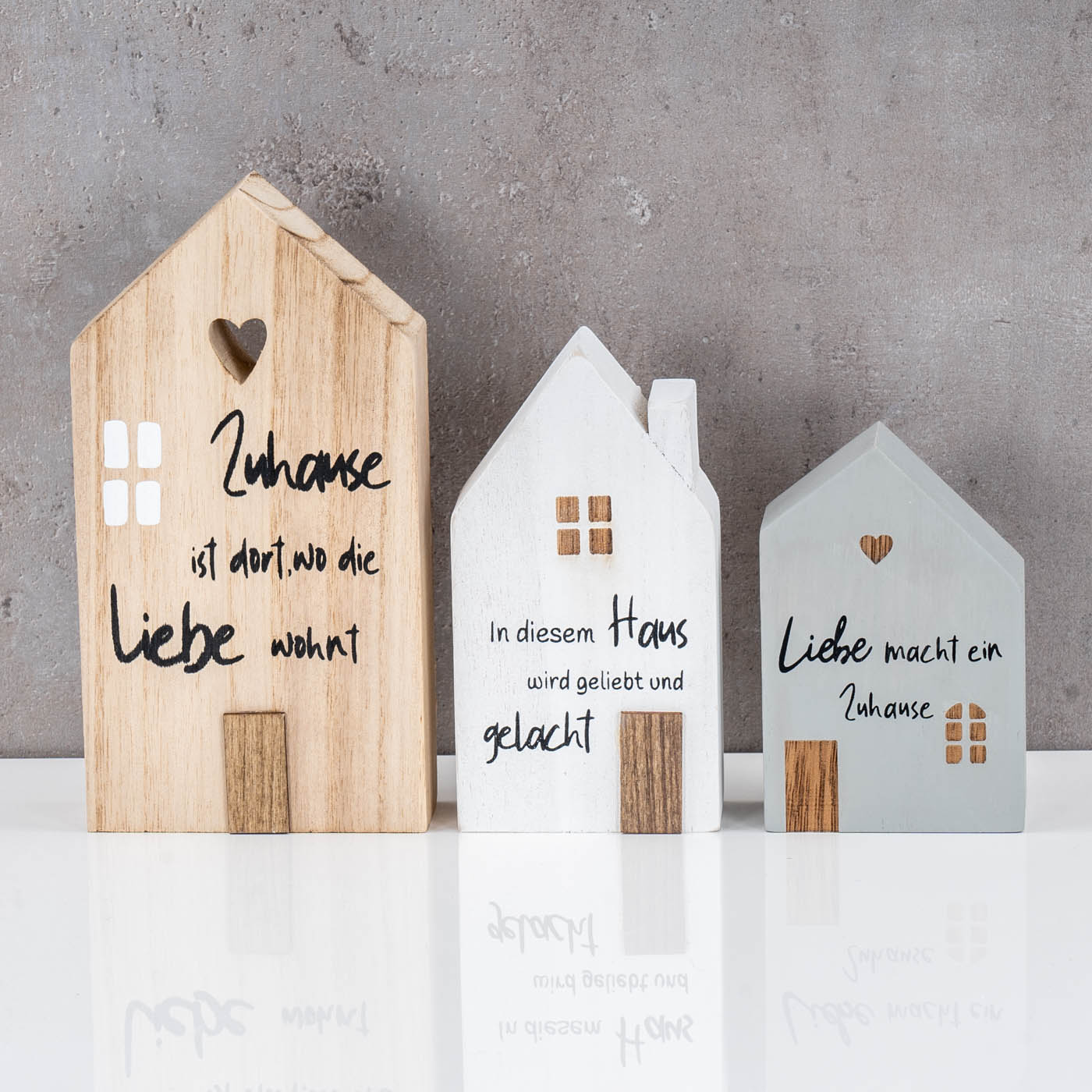 3er Set Deko Aufsteller Haus Zuhause Deko-Tafel Willkommen Spruchtafel Tischdeko