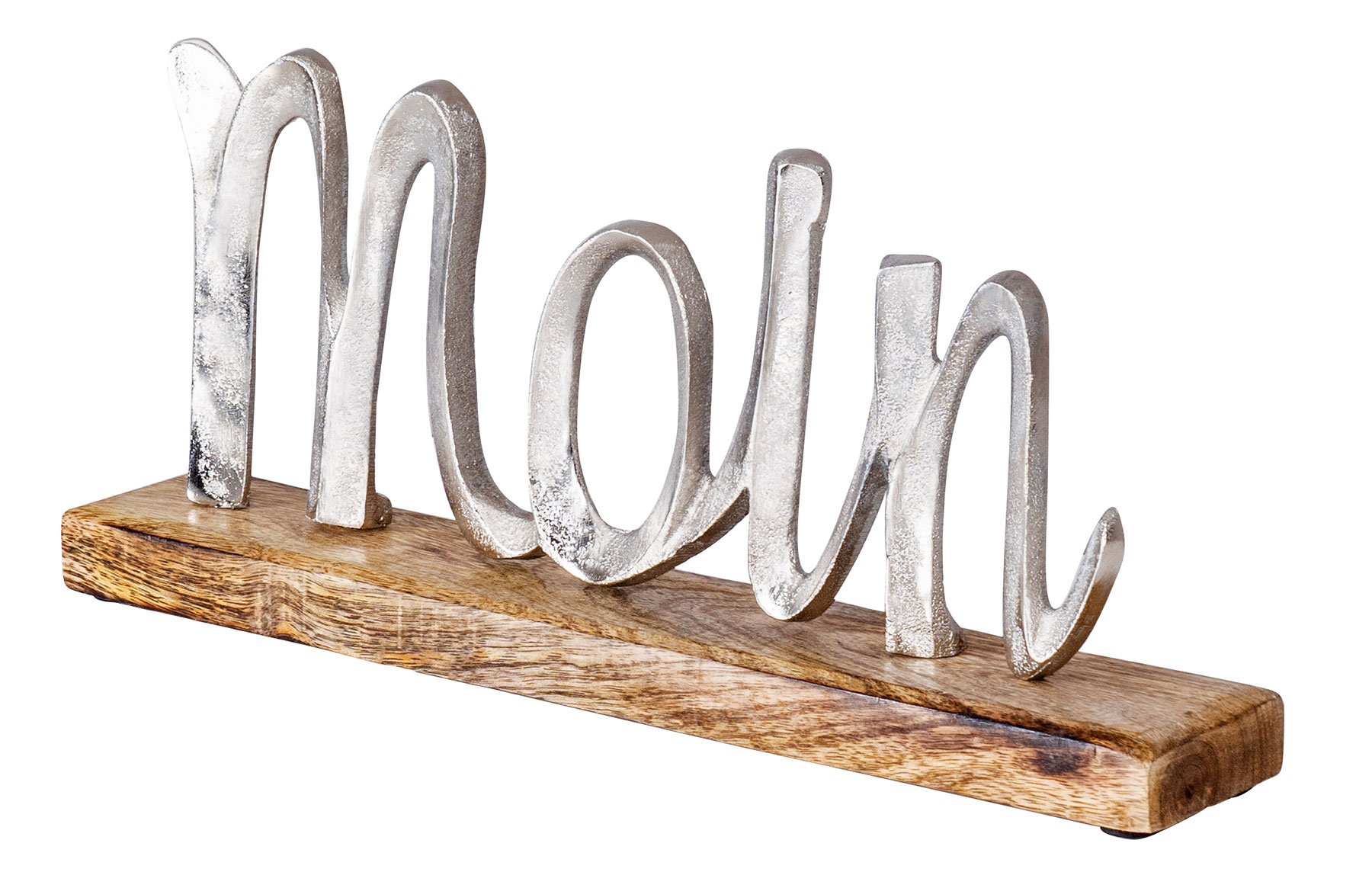 Schriftzug Moin L33cm Metall Silber Mango Holz Tischdeko Deko Aufsteller