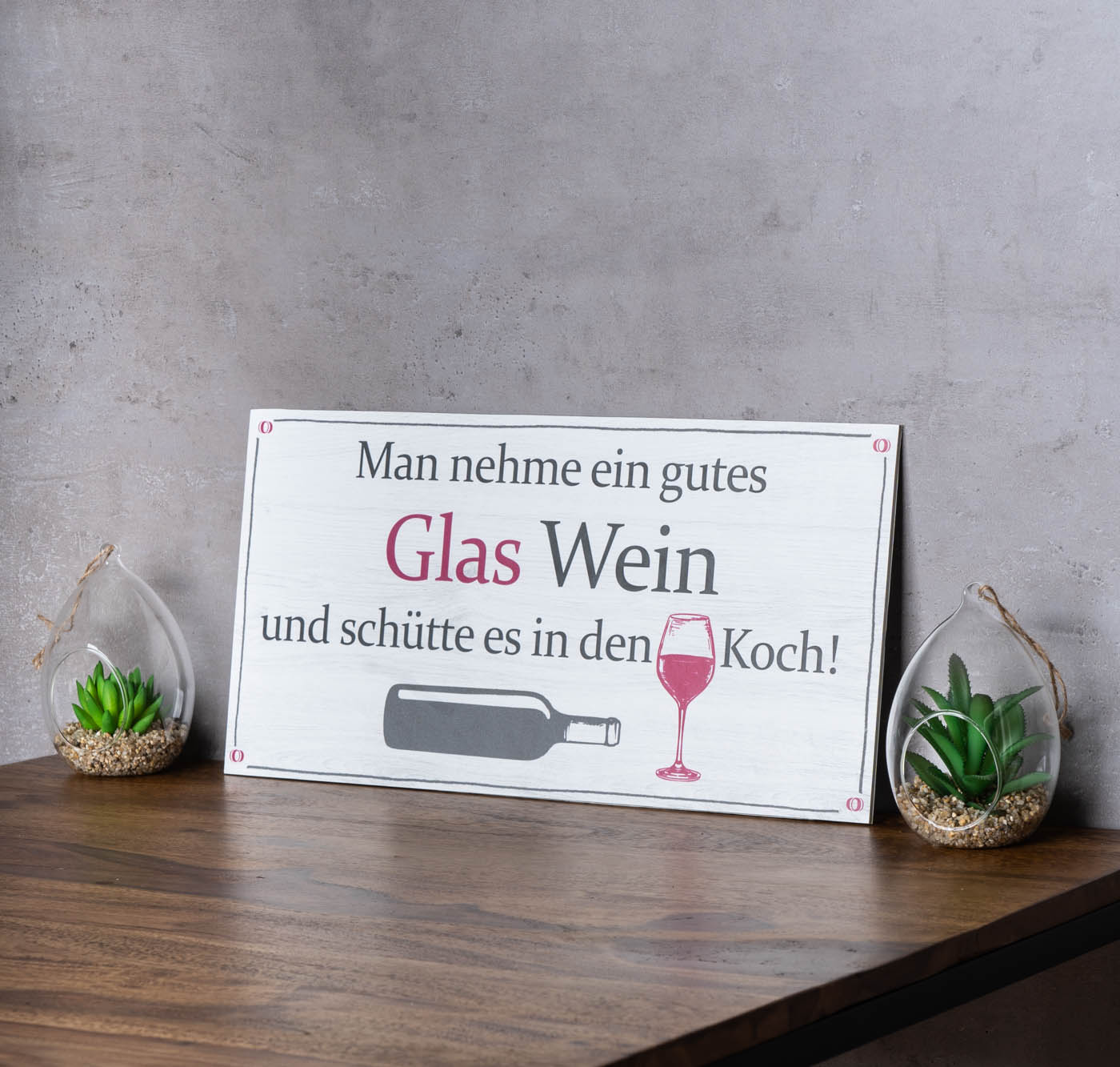 Wandbild 40x20cm Wein Spruch Koch Küche Deko Wandschild Wanddeko Bild Küchendeko