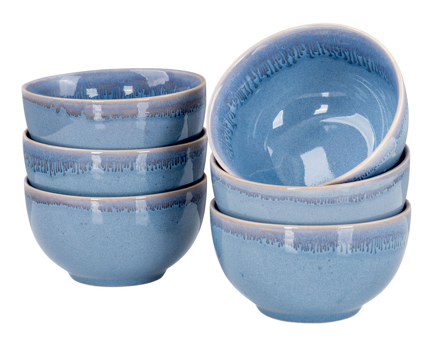 6er Set Steingut Schale Ø14cm Blau Salat Schüssel 6 Personen Dessertschale Bowl