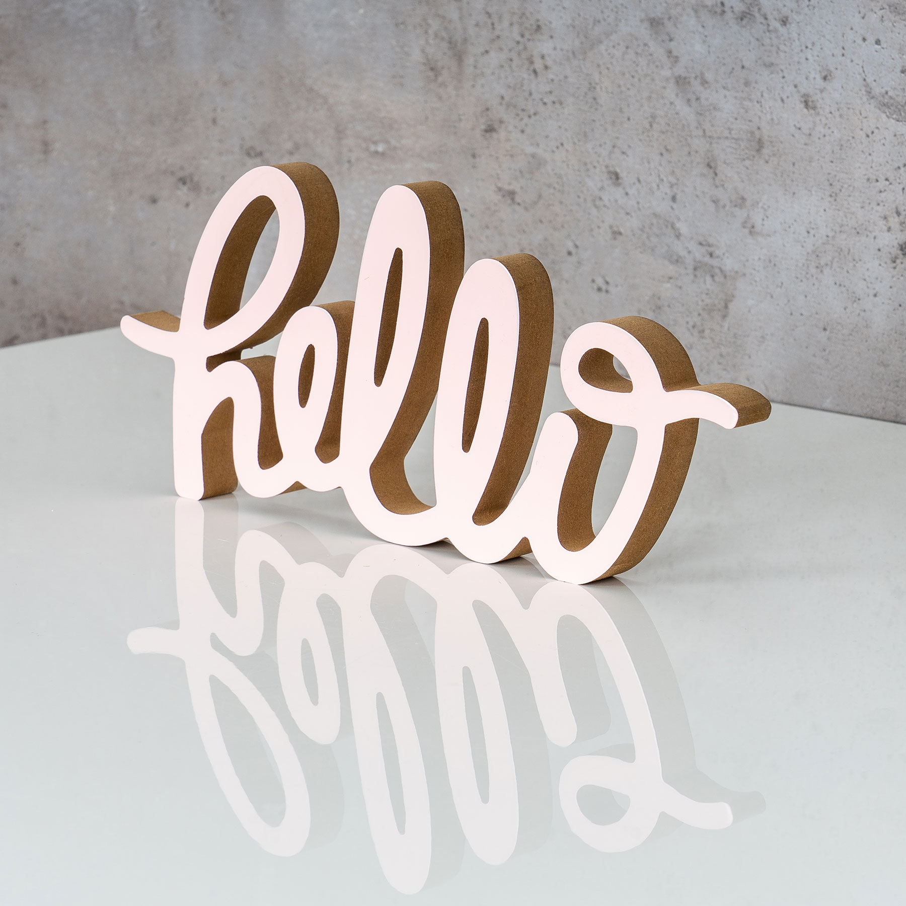 Schriftzug Hello L30cm Pastell Rosa Holz Tischdeko Deko Aufsteller Wohndeko