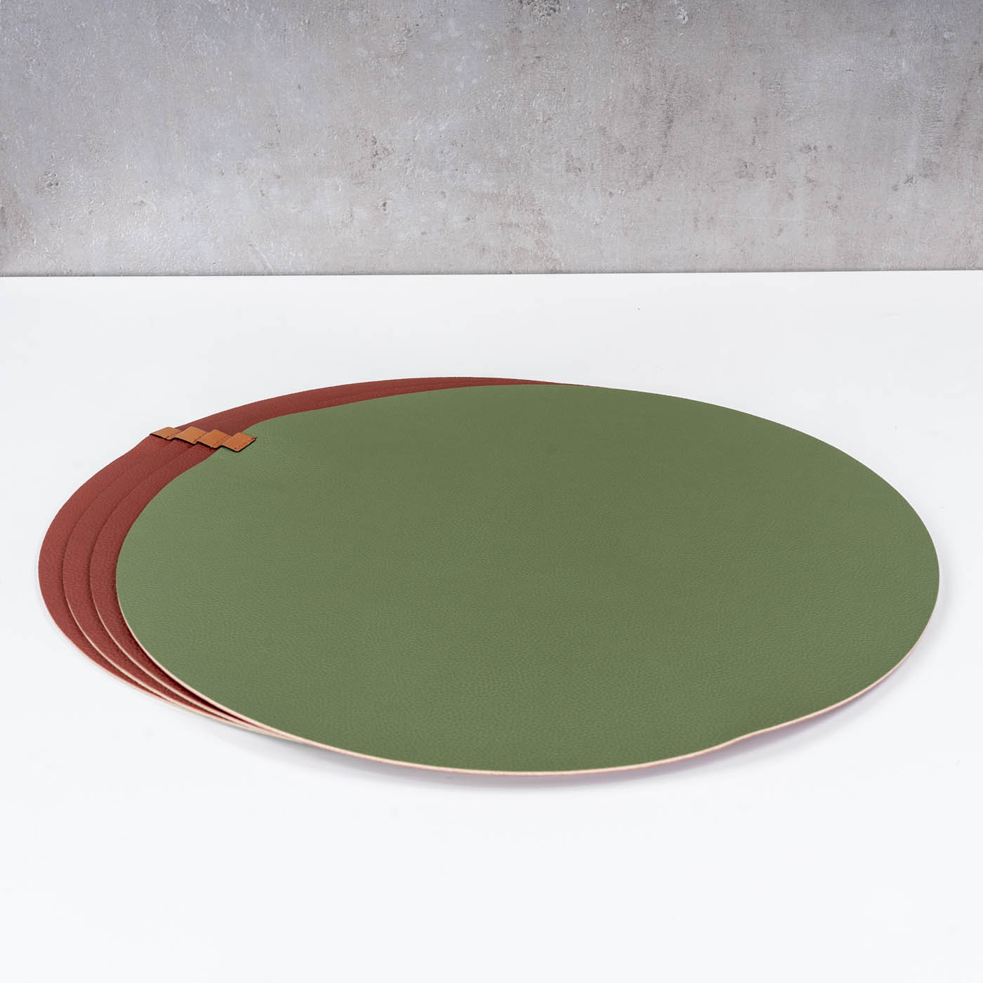 4er Set Platzset Tischsets 38cm Rund Grün Rot Lederoptik Beidseitig Tischdeko