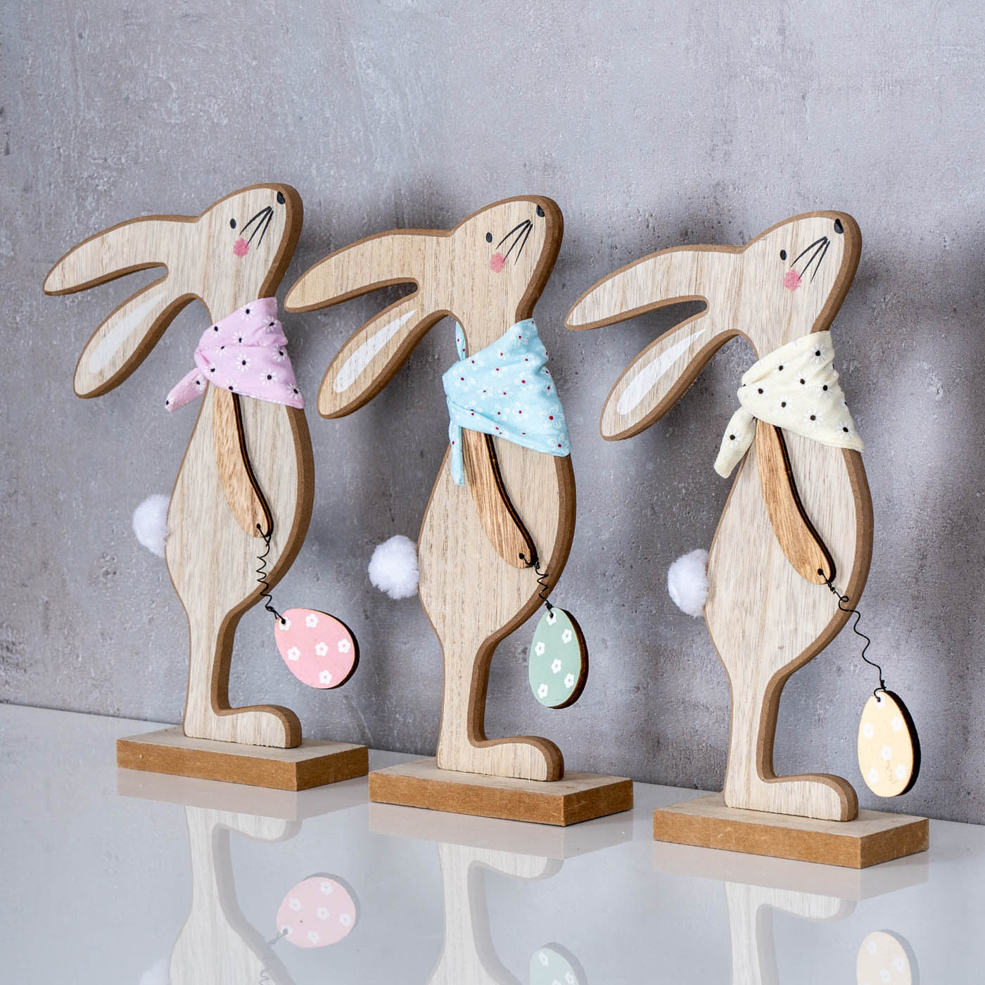 3er Set Deko-Aufsteller H25cm Hase Gelb Rosa Grün Osterhase Ei Tischdeko Ostern