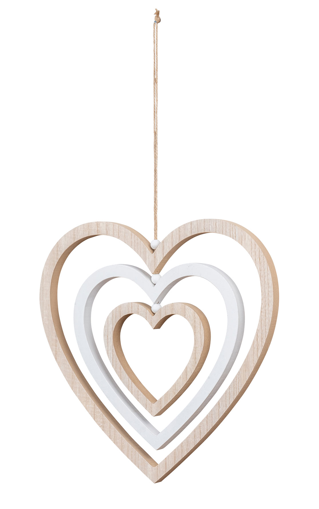 Deko Herz Mobile H35cm Windspiel MDF Holz Natur Weiß Holzherz Hängedeko Deko