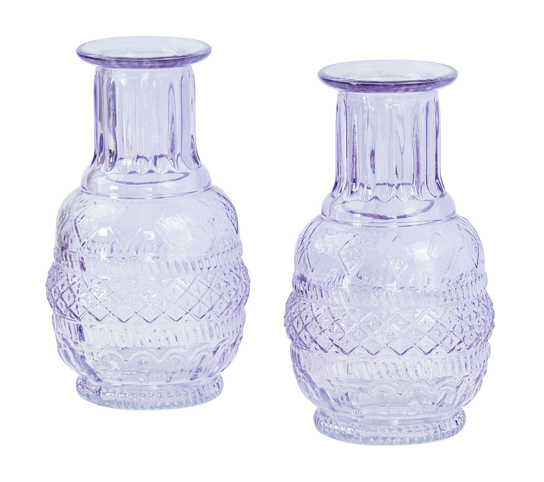 2er Set Vase Violett Transparent Glas Lila Dekovase Blumenvase Tischdeko Glasvase