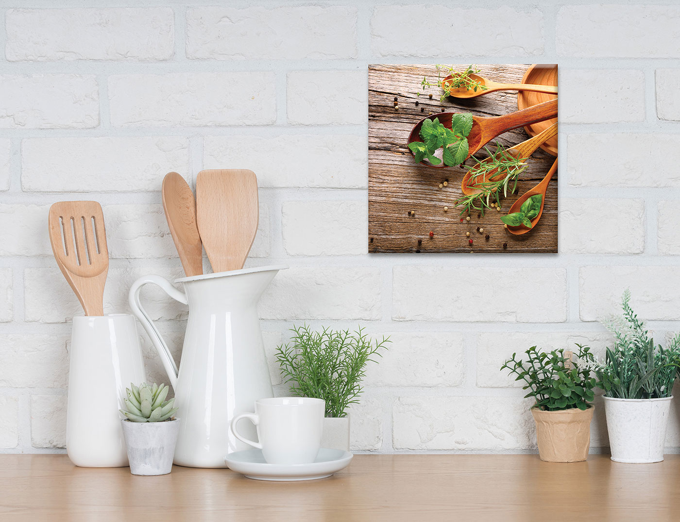 Wandbild 2er Set je 30x30cm Leinwand Kräuter Gewürze Küche Deko Wanddeko Bild