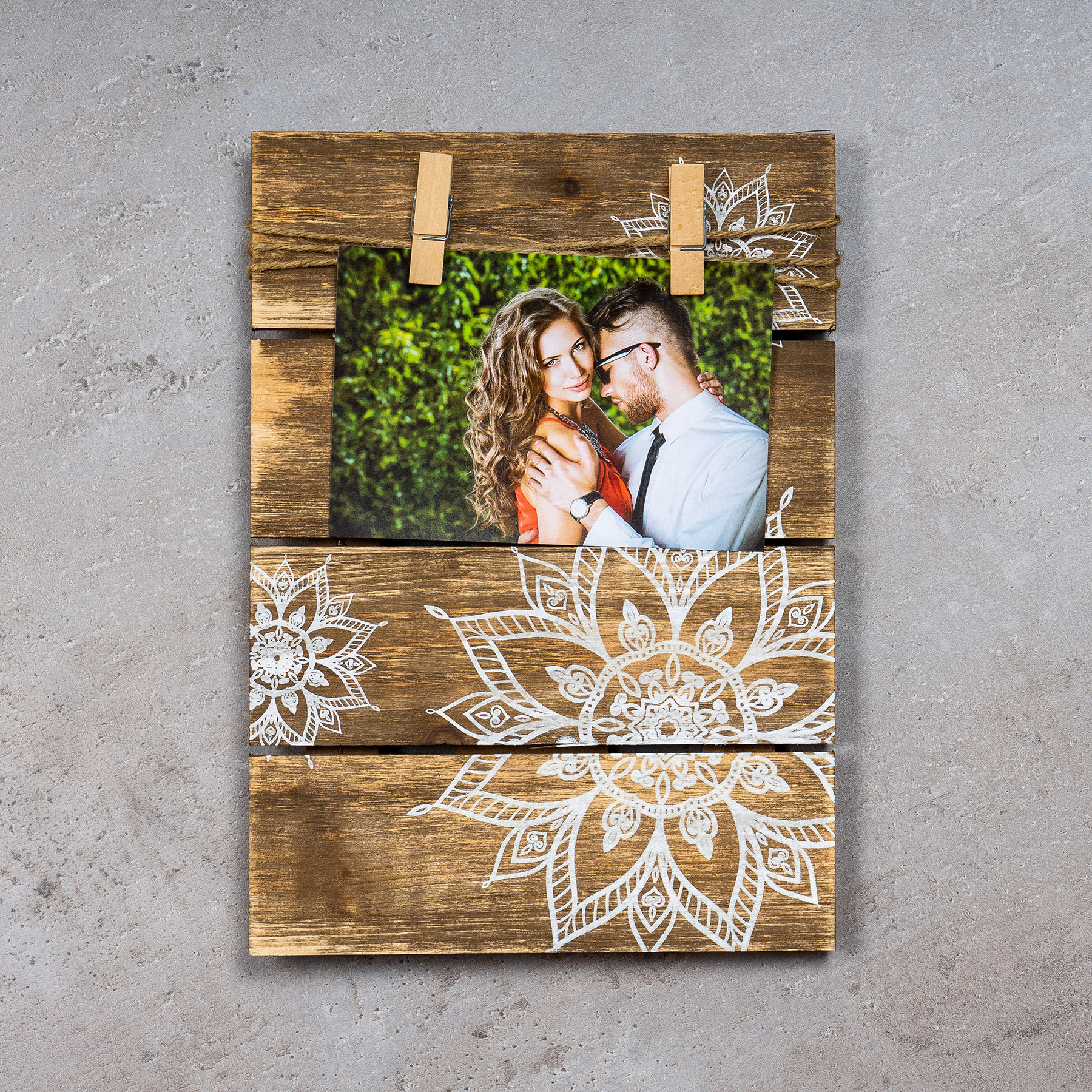Bilderrahmen Fotoleine 10x15cm Klammern Mandala Holz Fotorahmen Tischdeko