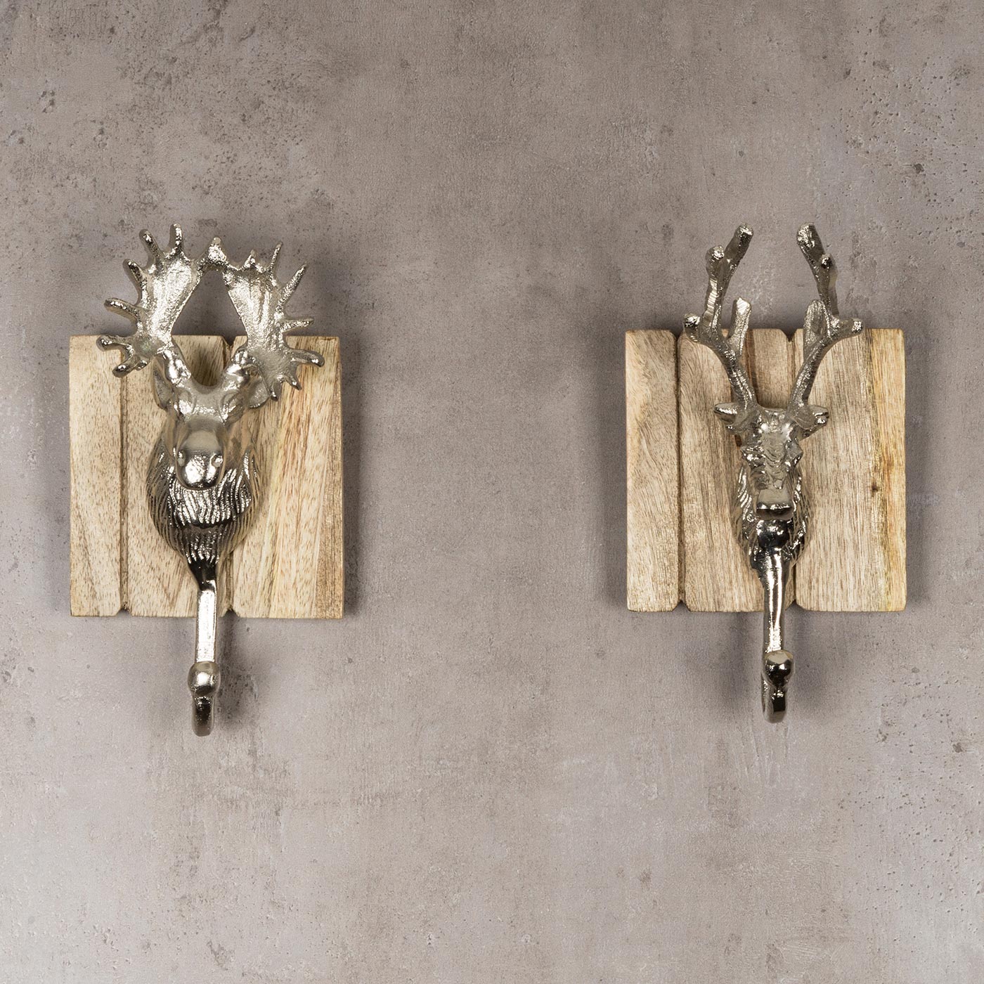 2er Set Wandhaken Hirsch 23x12 Edel-Holz Metall Garderobe Deko Wandgarderobe
